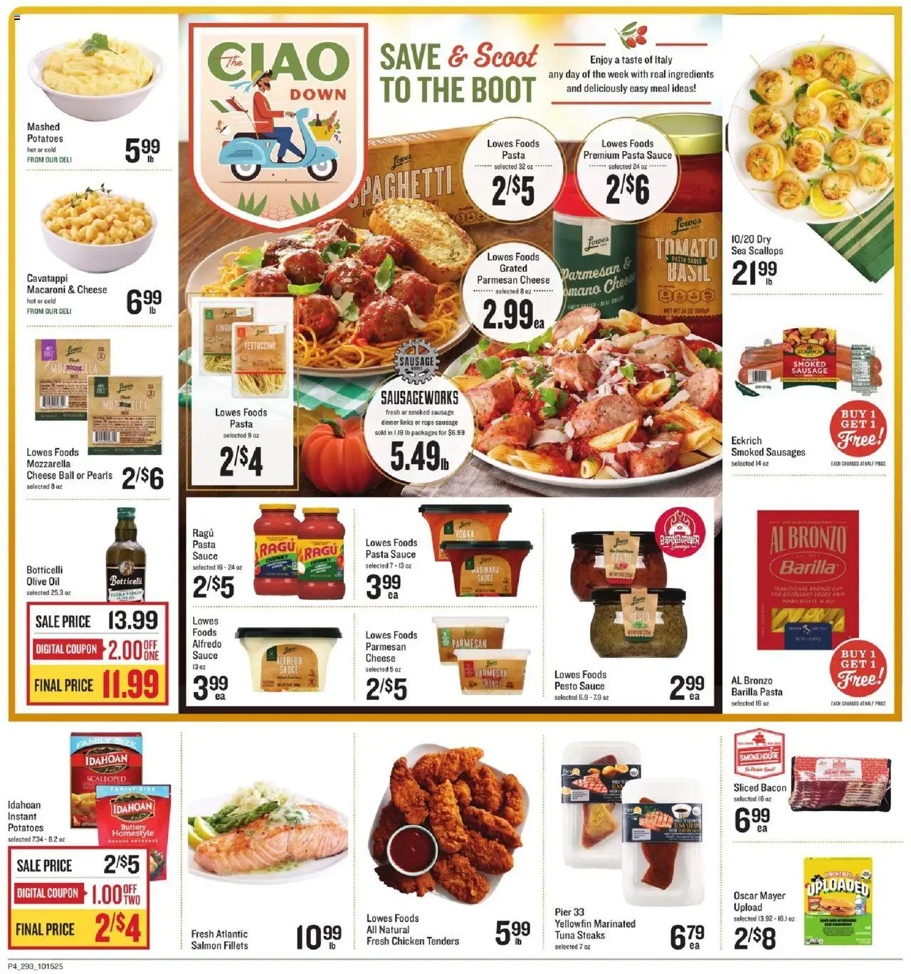 Lowes Foods Weekly Ad - SC - valid from 15.10.2025 | Page: 4 | Products: Cheese, Pasta, Potatoes, Sauce