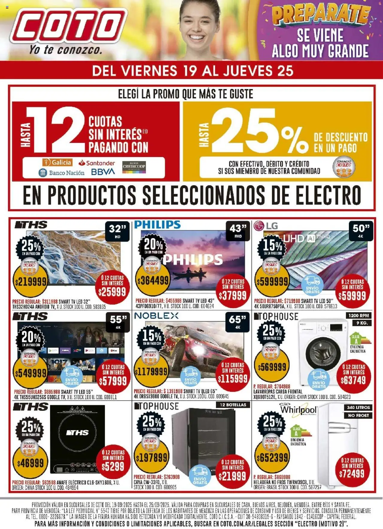 Coto - Electro Motivo │ válido desde el 19.09.2025 | Página: 1 | Productos: Banco, Lavarropas, Heladera, Cava