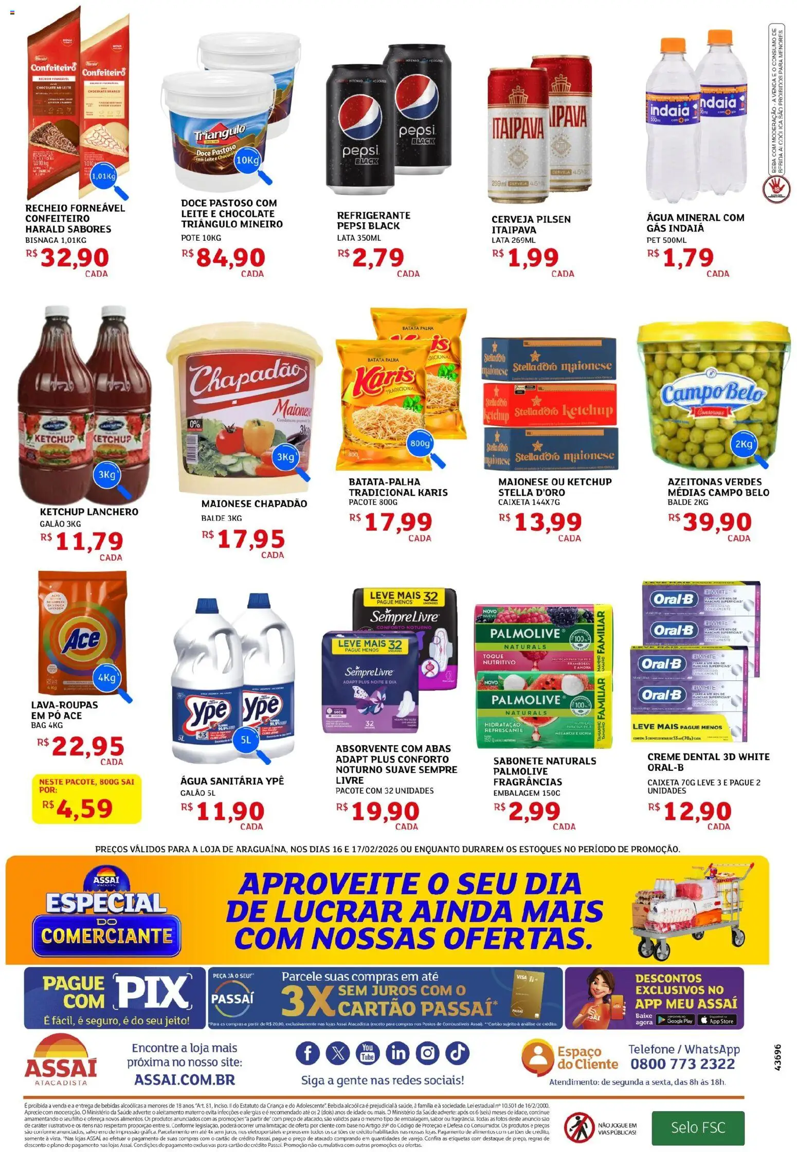 Assaí Atacadista Folheto - válido de 16.02.2026 | Página: 2 | Produtos: Pó, Leite, Pneus, Água sanitária