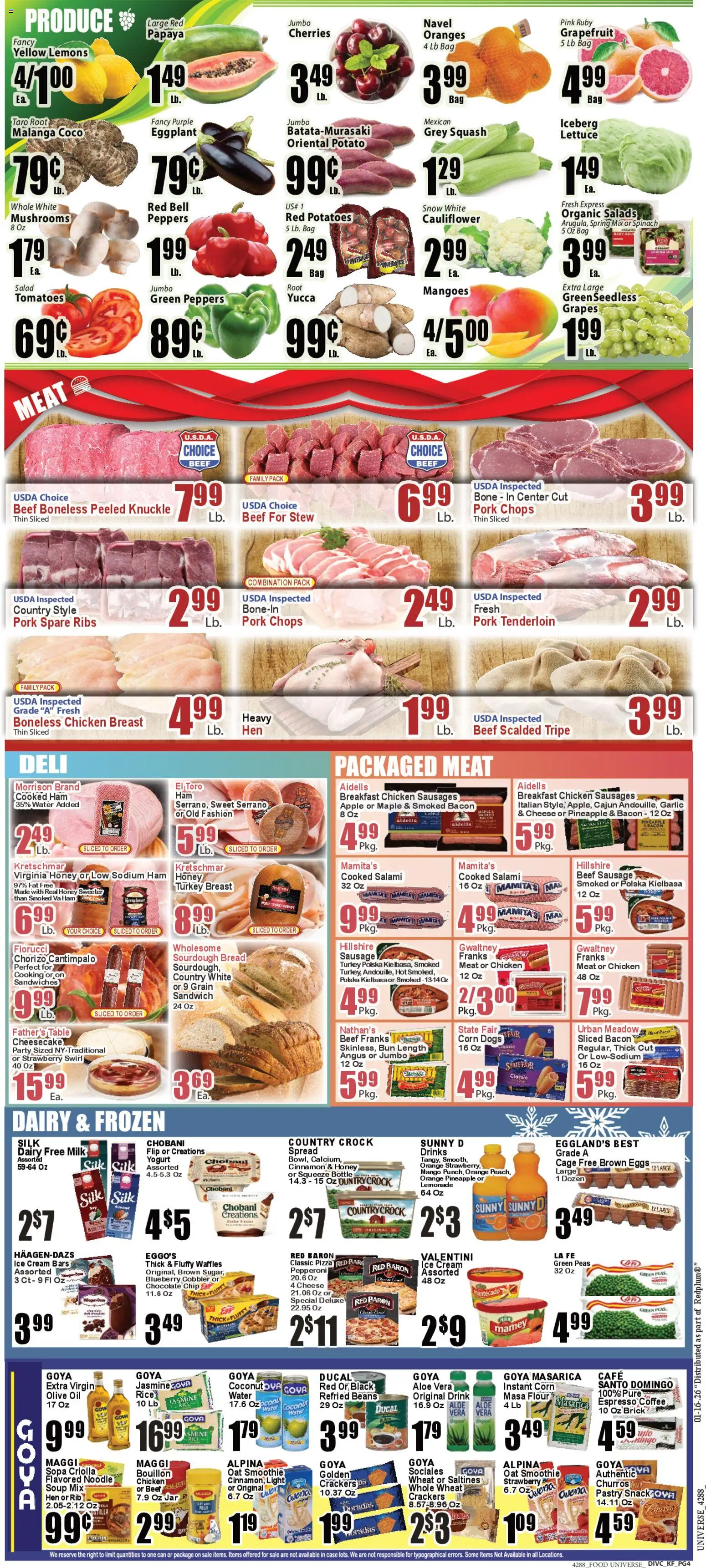 Food Universe Weekly Ad - valid from 16.01.2026 | Page: 4 | Products: Peppers, Ham, Sausage, Case