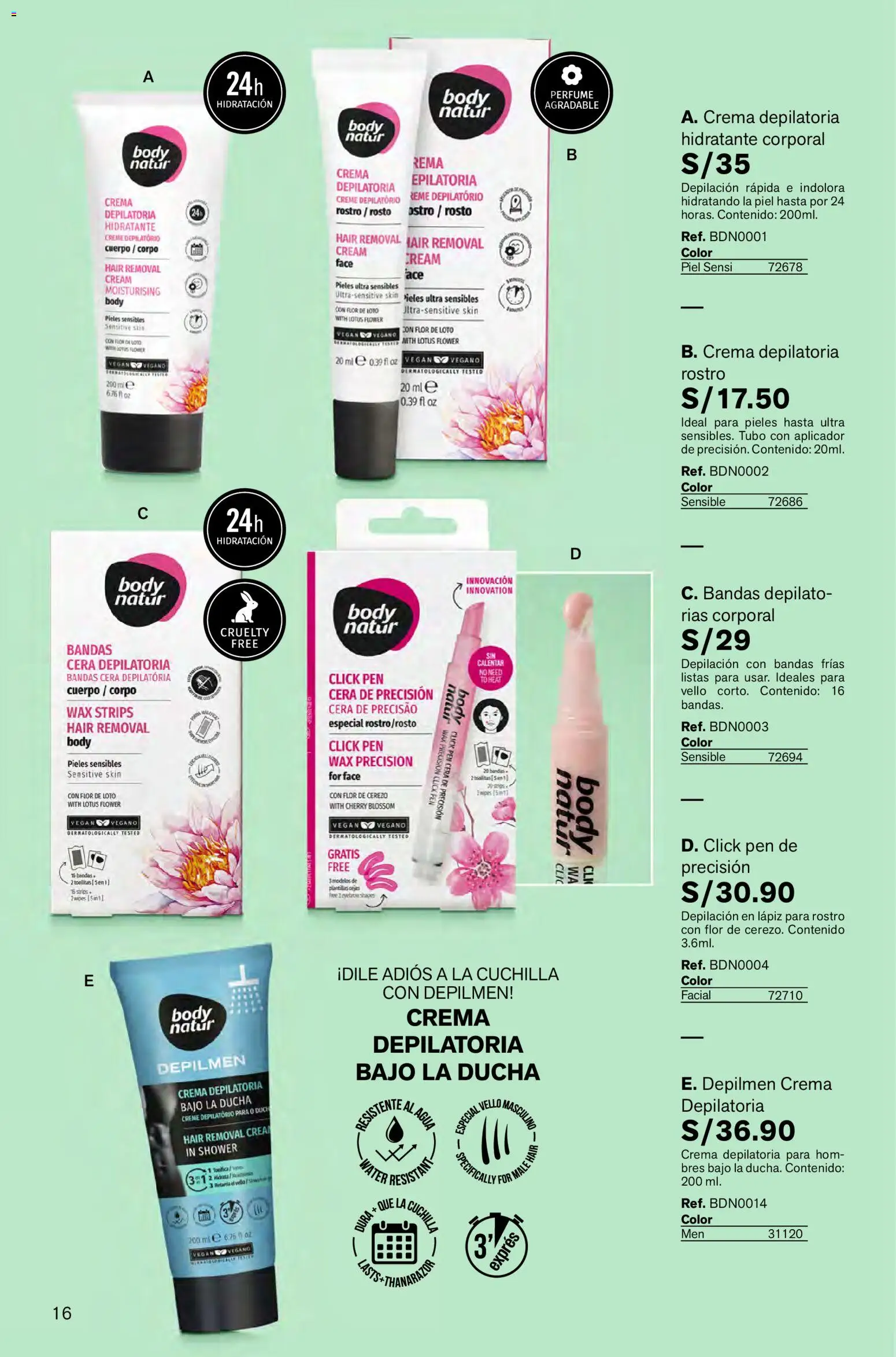 Catálogo Leonisa válido desde 26.12.2025 | Página: 16 | Productos: Crema depilatoria, Ducha, Crema, Perfume