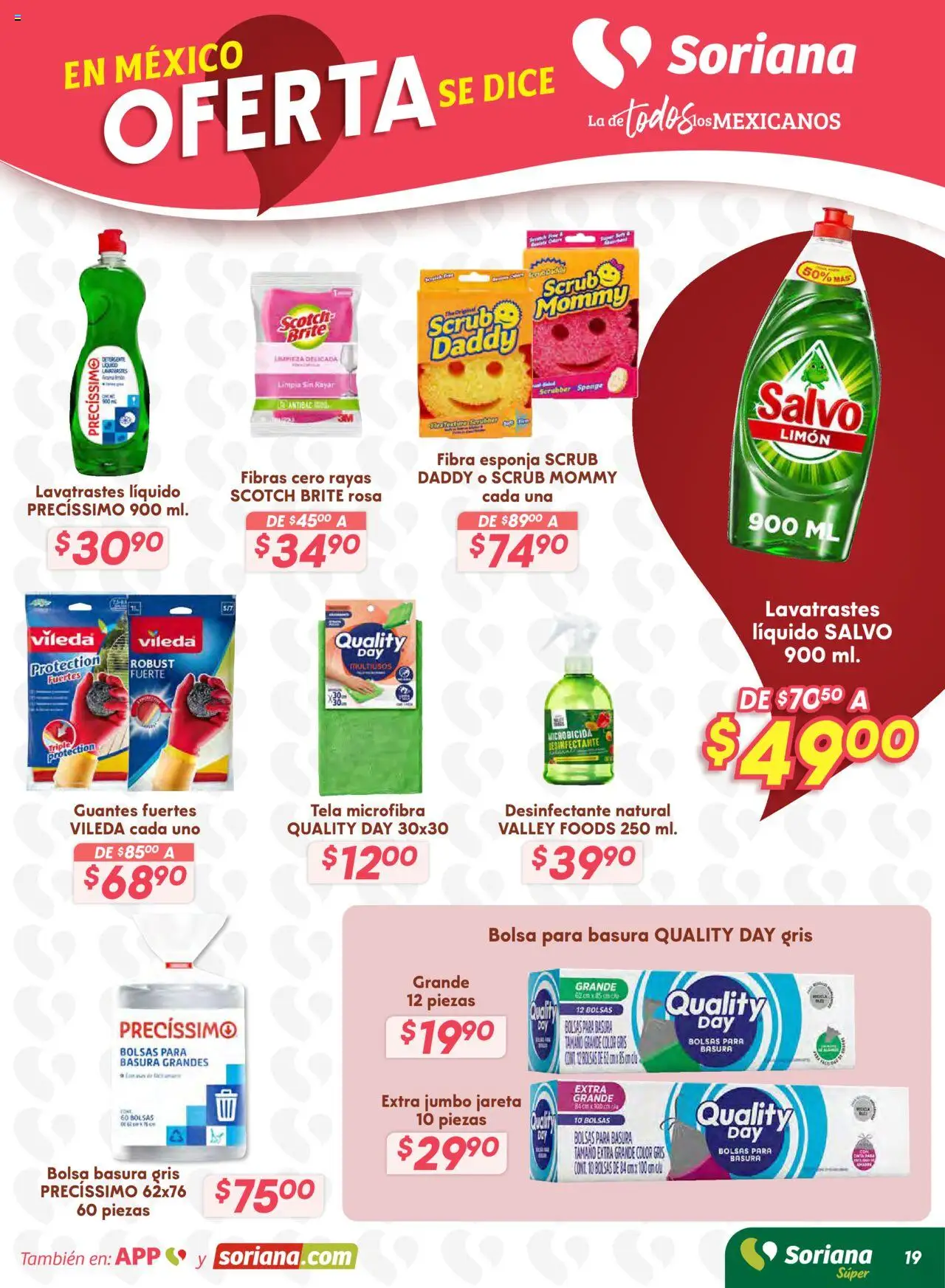 Nuevas ofertas de Soriana válidas en toda la República Mexicana desde el 16.10.2025. ¡Encuentra las mejores ofertas en Soriana - Preciazazaso Súper: Valle de México! | Página: 26 | Productos: Guantes, Bolsa, Esponja, Desinfectante
