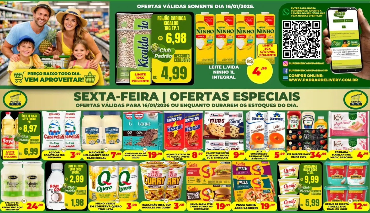 Supermercado Padrão Folheto - válido de 16.01.2026 | Página: 1 | Produtos: Celular, Pizza, Ricota, Soja