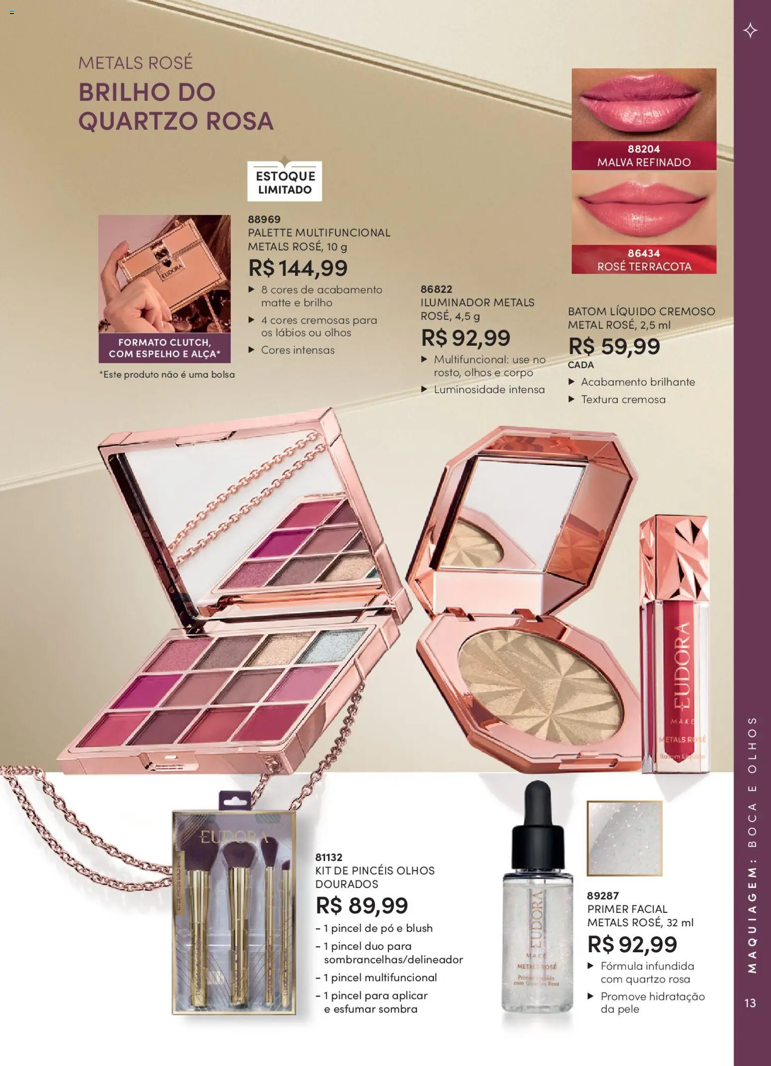 Eudora Folheto - válido de 26.01.2026 | Página: 13 | Produtos: Maquiagem, Pincel, Batom, Multifuncional
