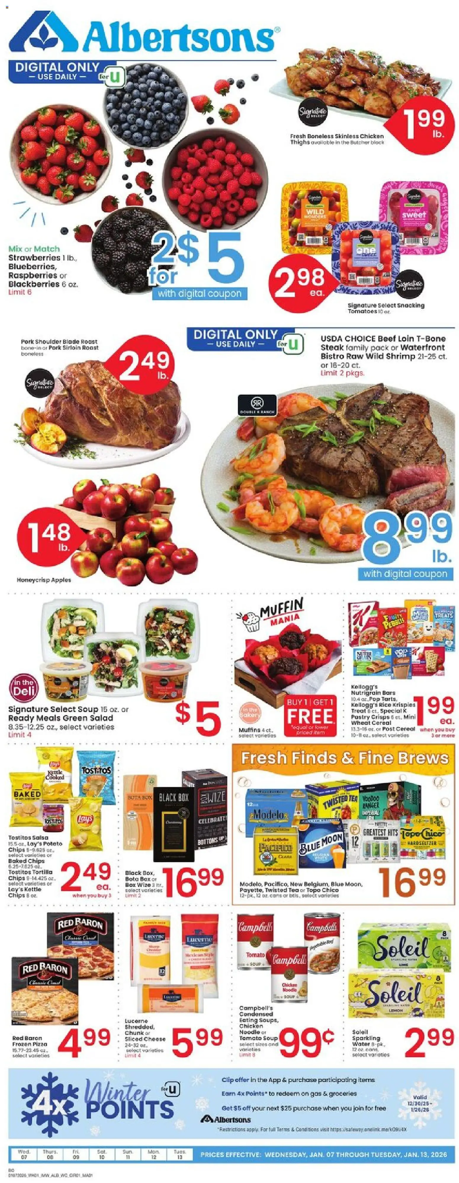 Albertsons Weekly Ad - valid from 07.01.2026 | Page: 1 | Products: Apples, Tea, Strawberries, Kettle