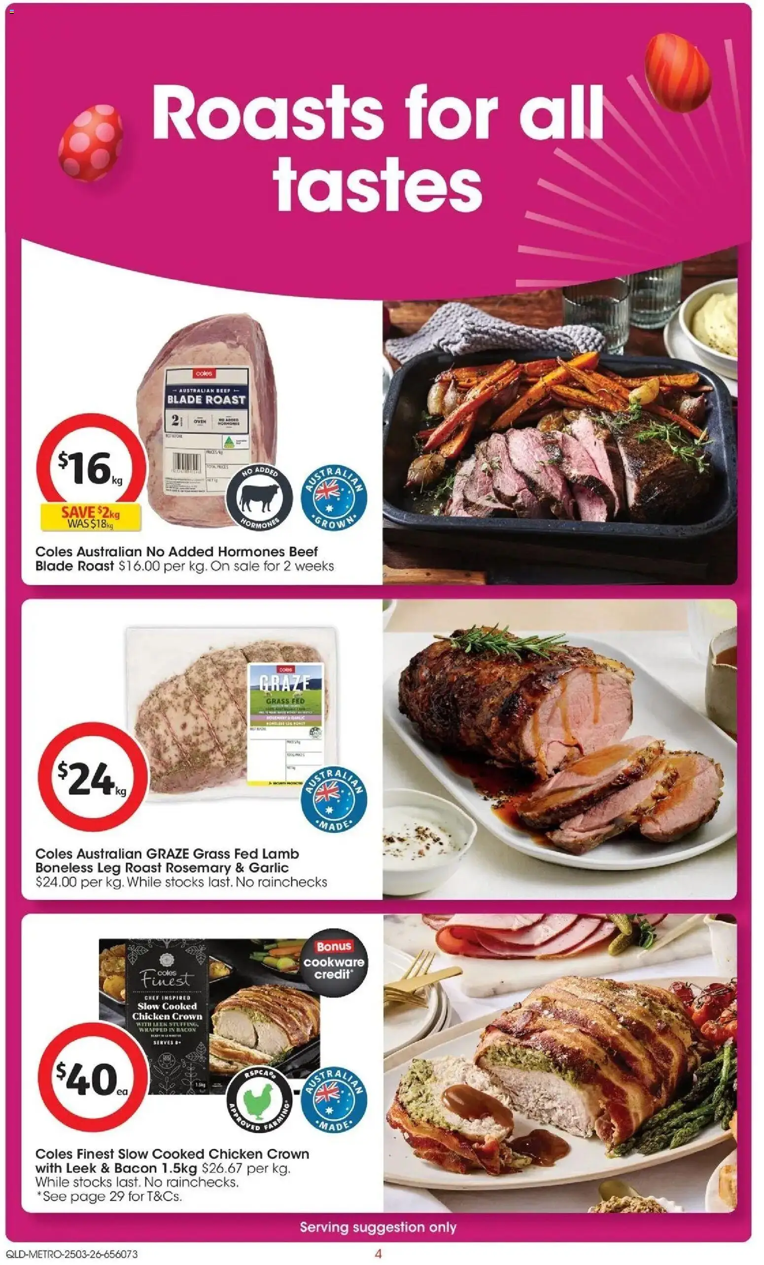 Coles catalogue - valid from 25.03.2026 | Page: 4 | Products: Chicken, Beef, Cookware, Garlic