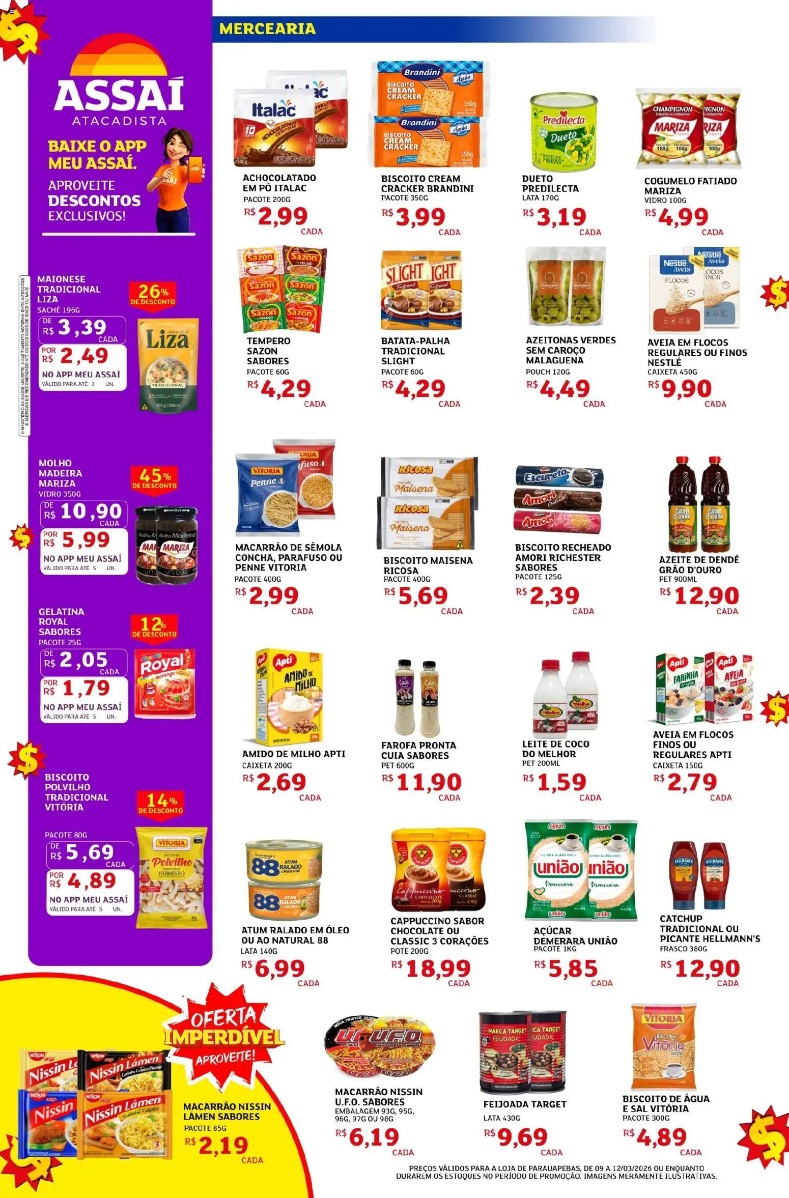 Assaí Atacadista Folheto - válido de 09.03.2026 | Página: 2 | Produtos: Polvilho, Cogumelo, Leite, Macarrão