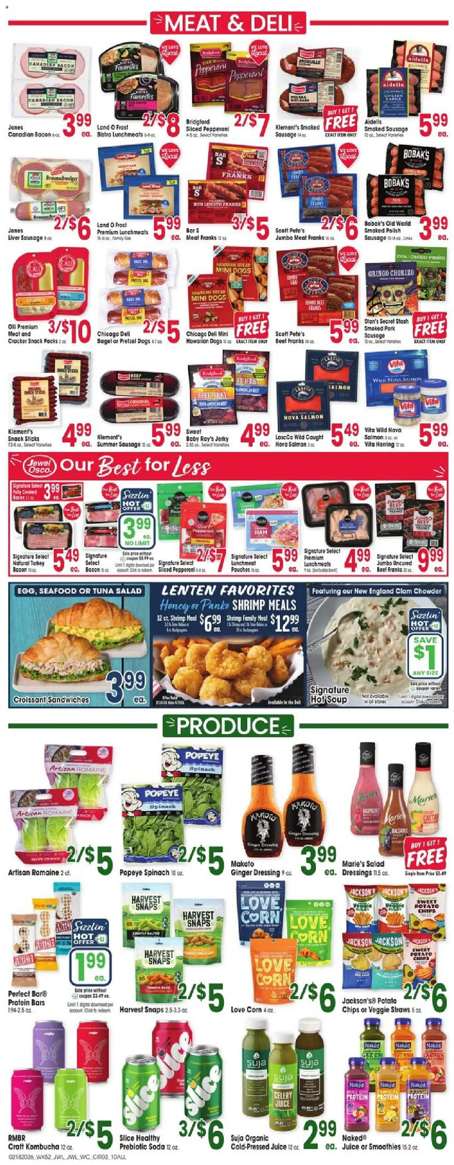 Jewel Osco Weekly Ad - IA - valid from 18.02.2026 | Page: 3 | Products: Ginger, Spinach, Pork, Salad
