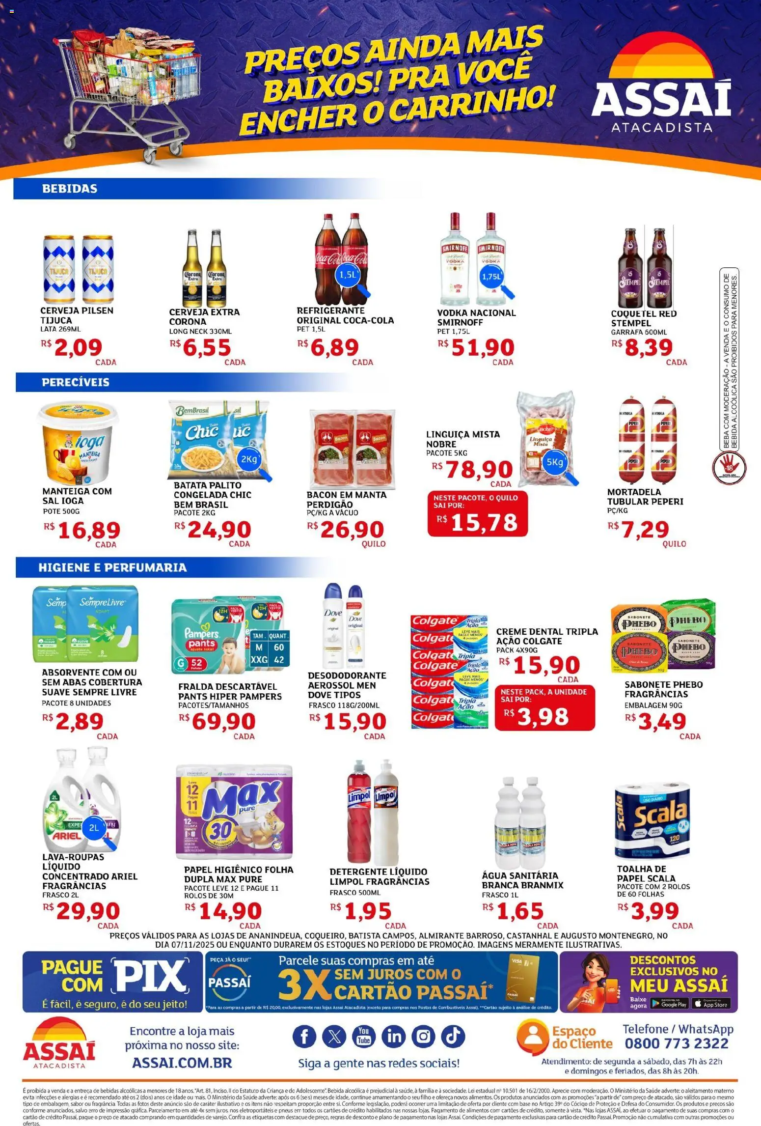 Assaí Atacadista Folheto - válido de 07.11.2025 | Página: 2 | Produtos: Mortadela, Carrinho, Refrigerante, Absorvente