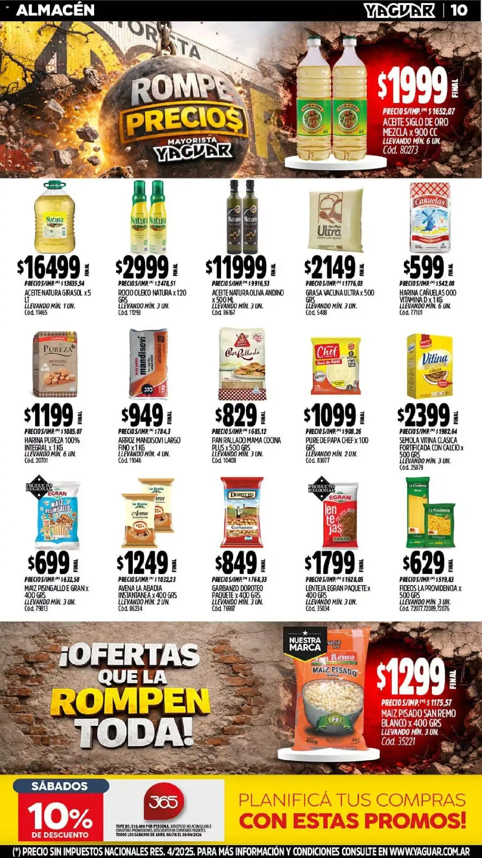 Yaguar - Oferta Semanal Córdoba │ válido desde el 20.04.2026 | Página: 10 | Productos: Harina, Papa, Aceite, Arroz