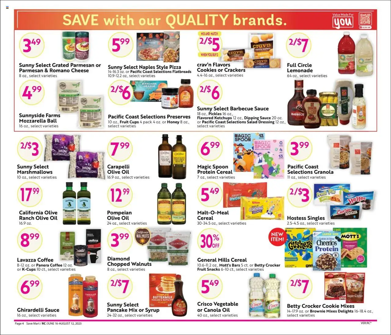 Save Mart Online Savings Guide - valid from 16.07.2025 | Page: 4 | Products: Cheese, Oil, Cookies, Sauce