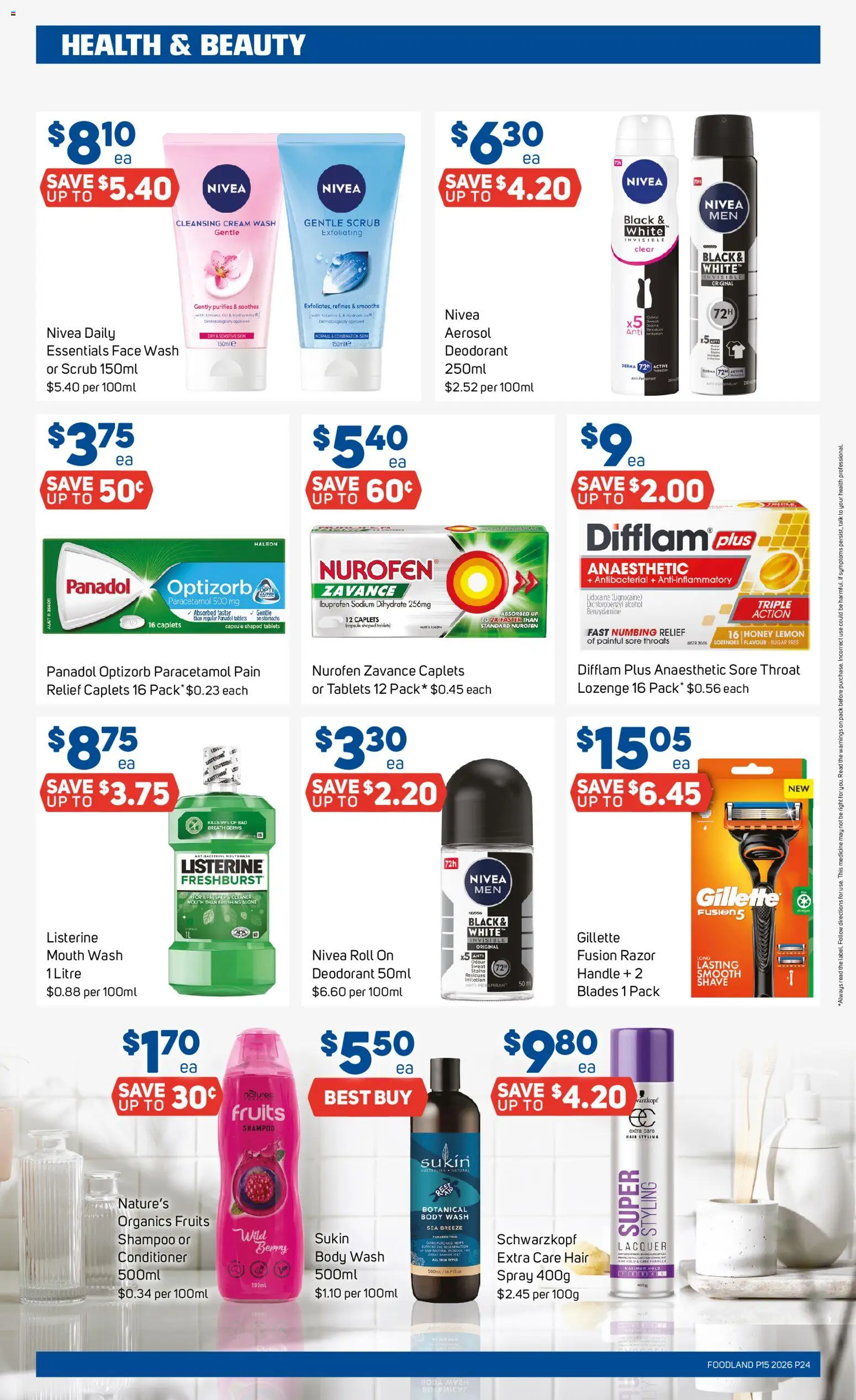 Foodland catalogue - valid from 08.04.2026 | Page: 24 | Products: Shampoo, Razor, Face wash, Tablets