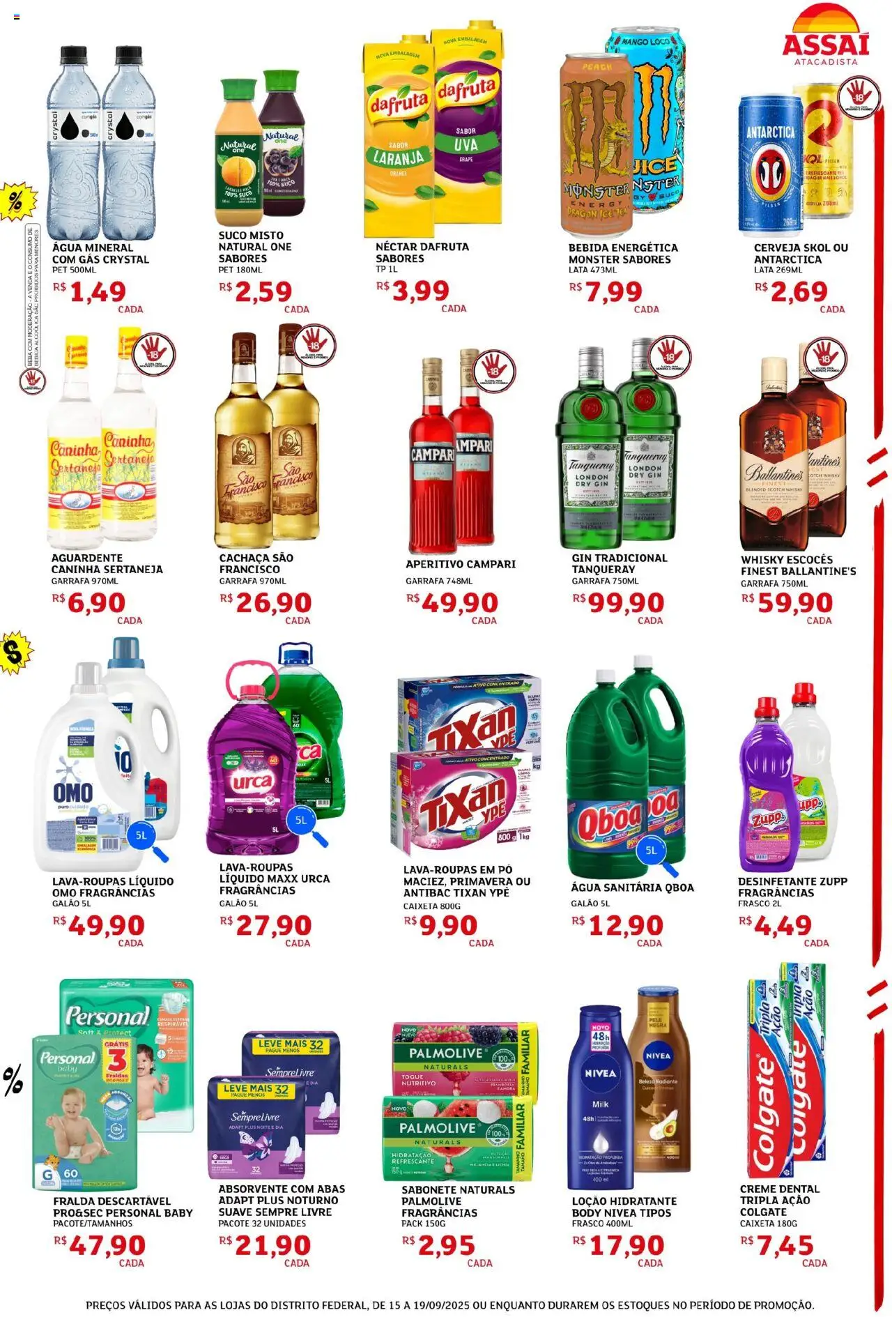 Assaí Atacadista Folheto - válido de 15.09.2025 | Página: 3 | Produtos: Whisky, Suco, Monster, Campari