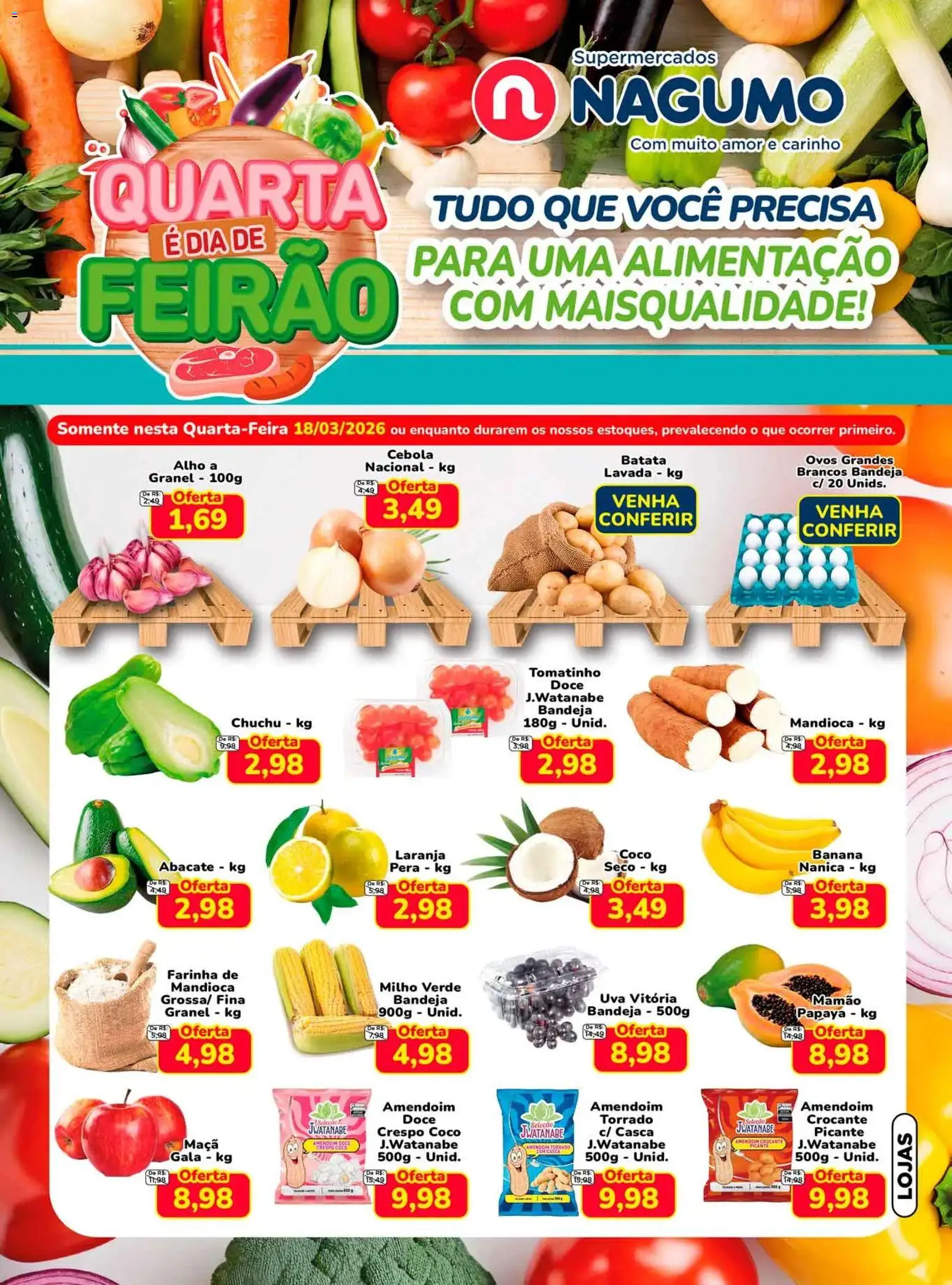 Nagumo Folheto - válido de 18.03.2026 | Página: 1 | Produtos: Chuchu, Mandioca, Farinha de mandioca, Ovos
