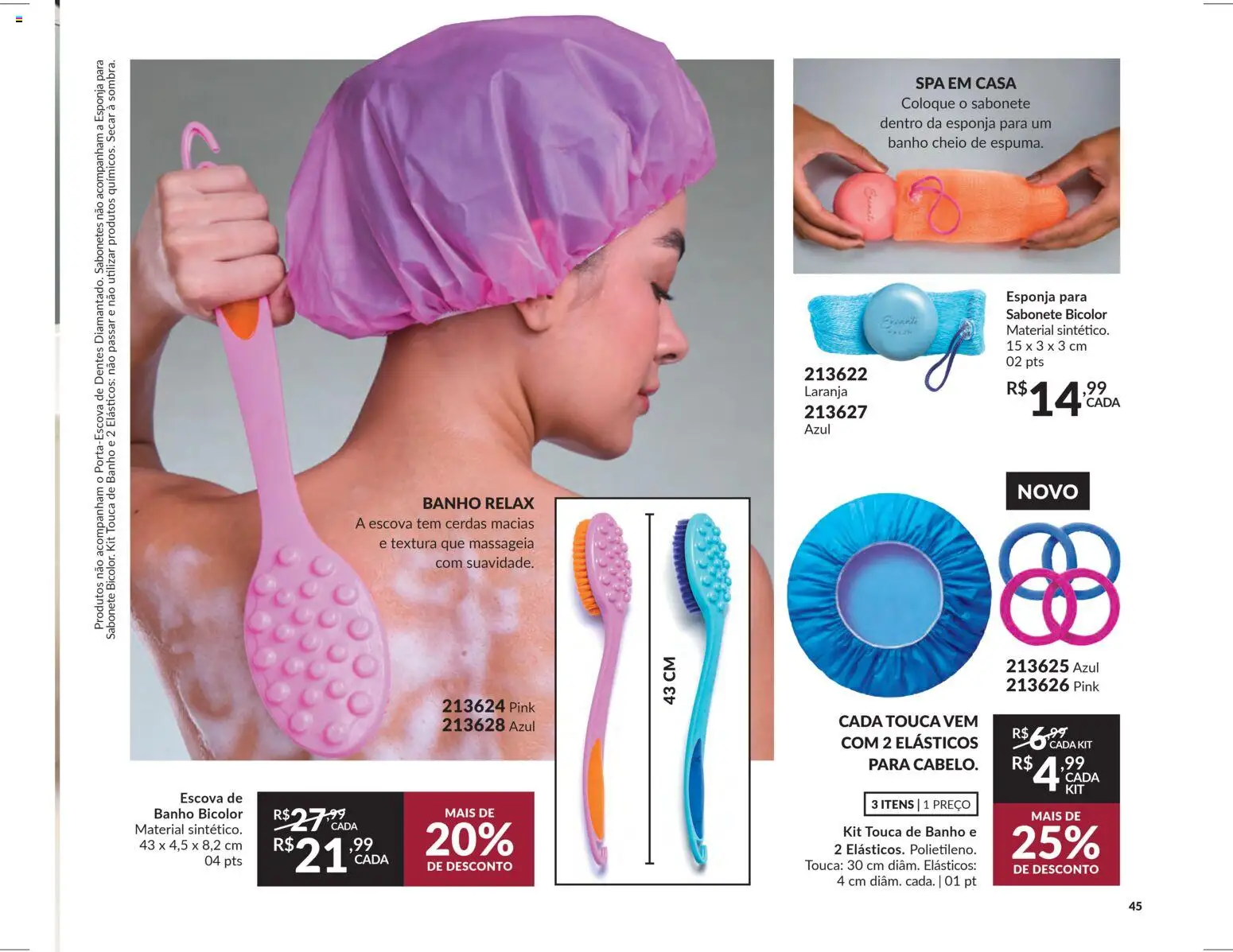 Avon Folheto - válido de 18.02.2026 | Página: 45 | Produtos: Escova, Elásticos, Sabonete, Touca de banho