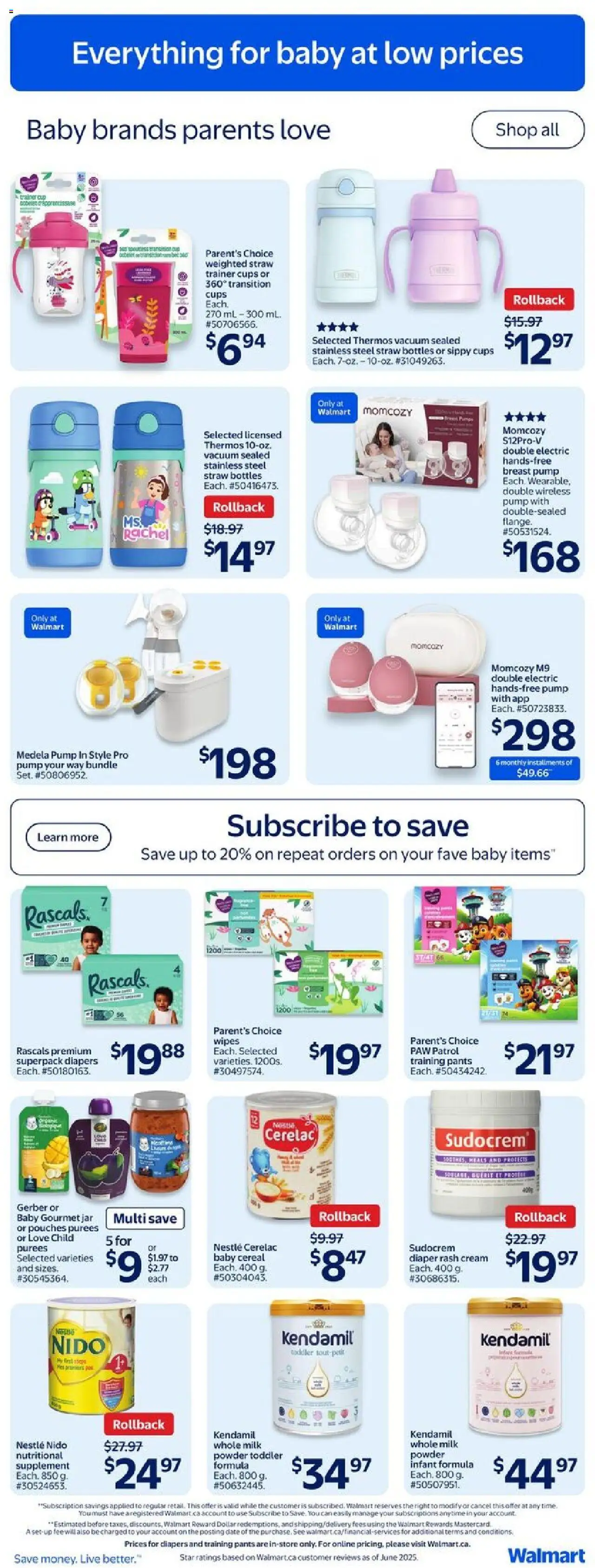Walmart flyer valid from 14.08.2025 | Page: 7 | Products: Cream, Powder, Milk, Pants