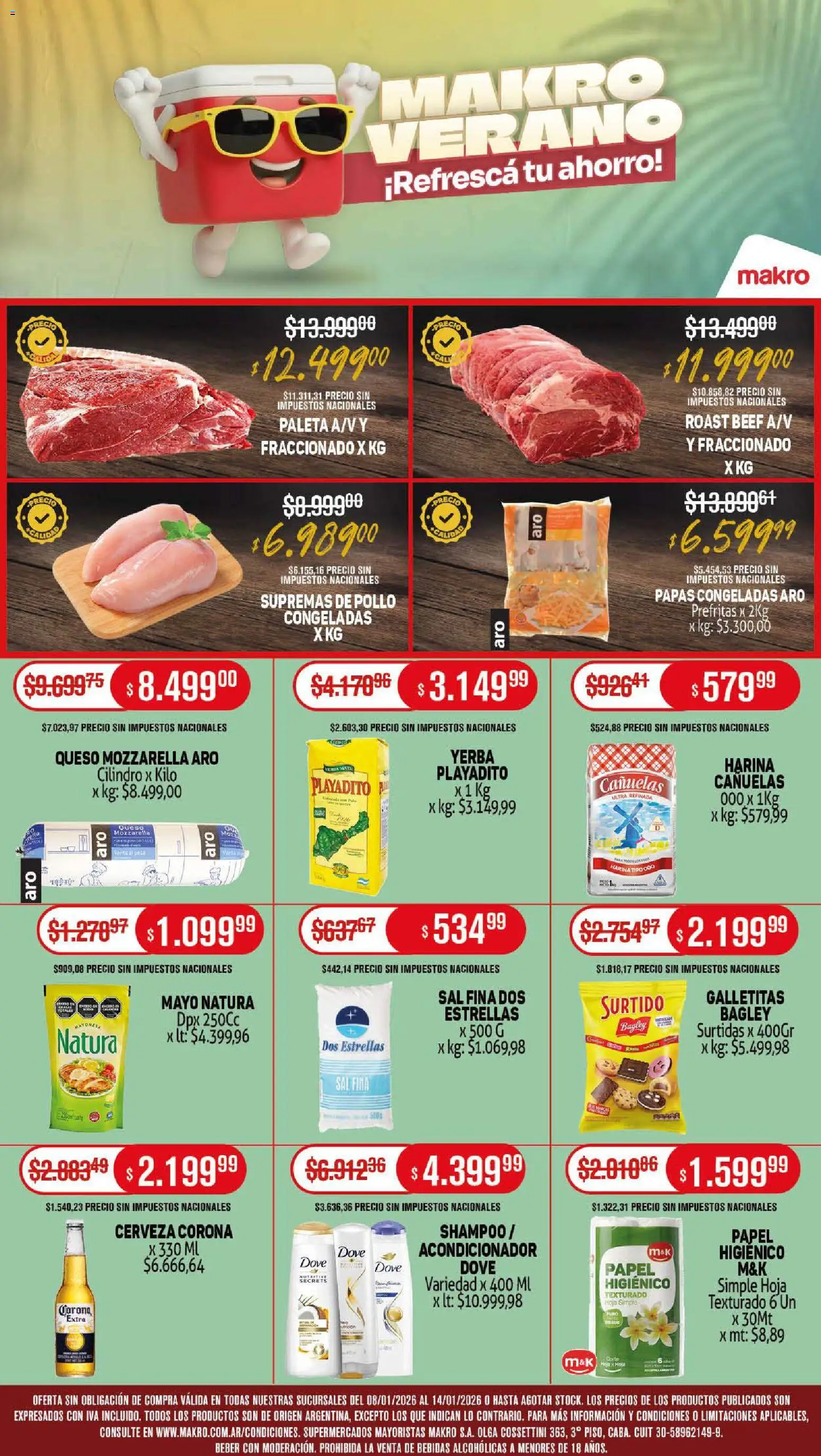 Makro ofertas │ válido desde el 08.01.2026 | Página: 1 | Productos: Galletitas, Acondicionador, Queso, Cerveza