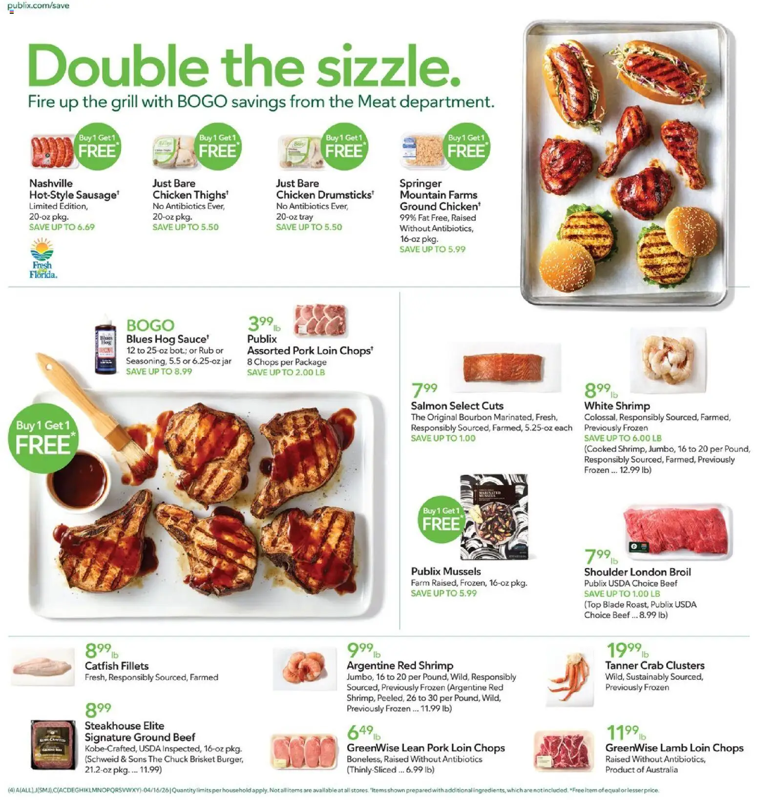 Publix Weekly Ad - valid from 15.04.2026 | Page: 4 | Products: Pork, Beef, Bourbon, Grill