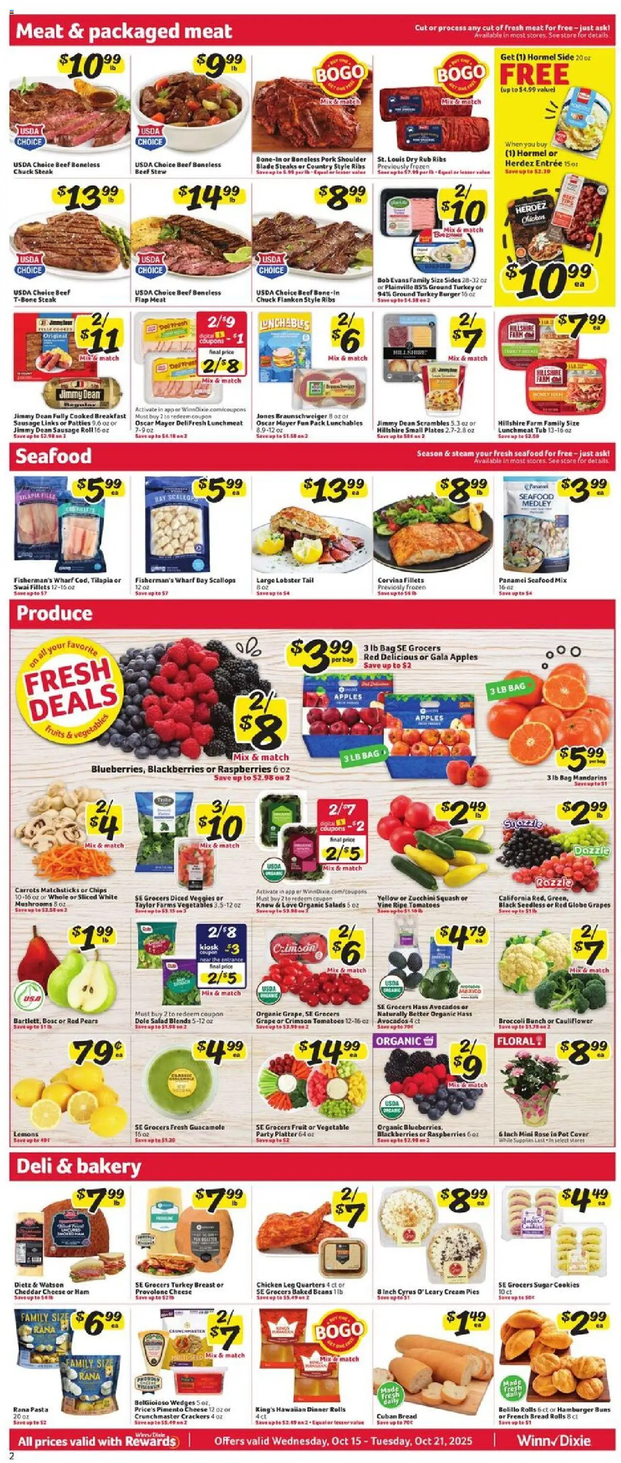 Winn Dixie Weekly Ad - valid from 15.10.2025 | Page: 2 | Products: Squash, Pasta, Vegetables, Blueberries