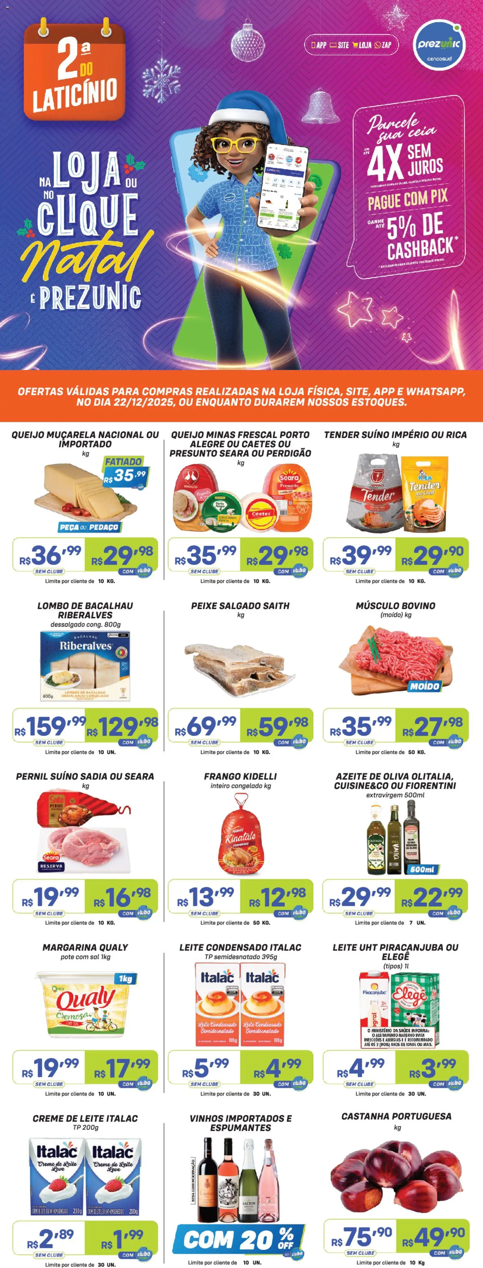 Prezunic Folheto - válido de 22.12.2025 | Página: 1 | Produtos: Muçarela, Creme de leite, Leite condensado, Margarina