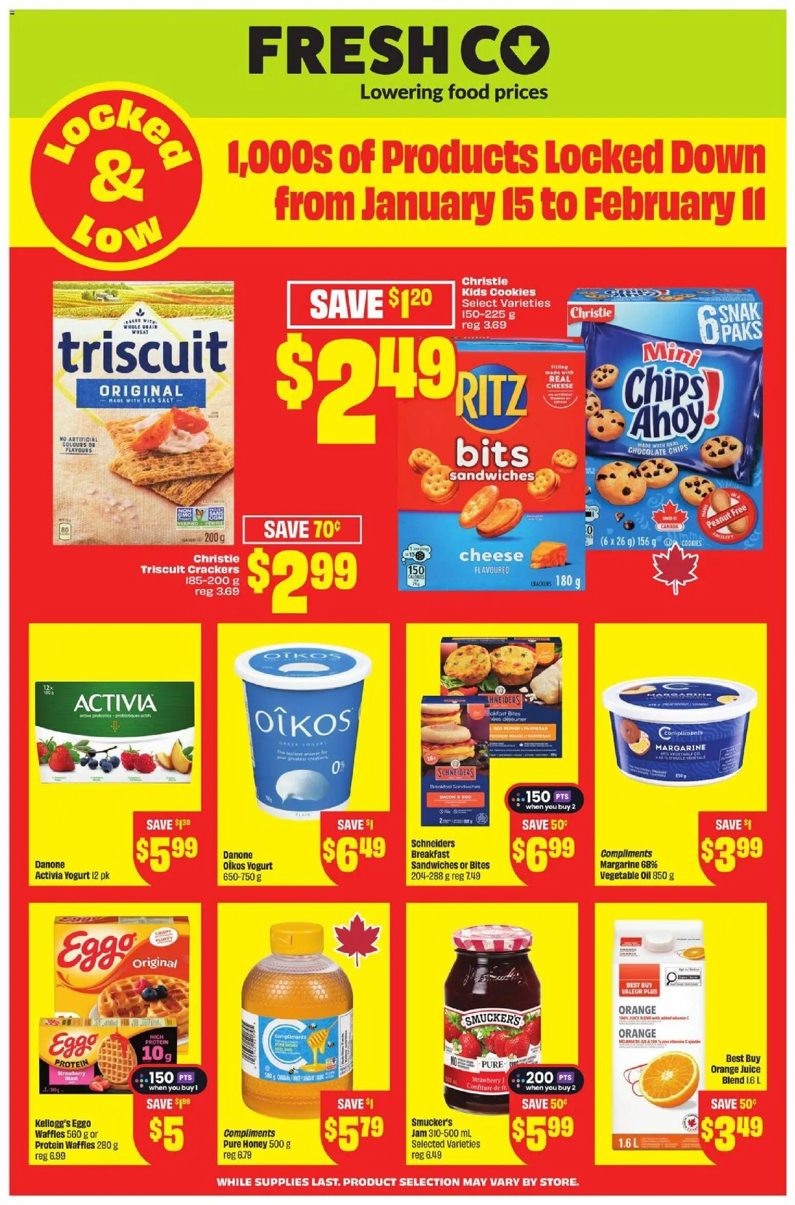 FreshCo flyer valid from 15.01.2026 | Page: 3 | Products: Chips, Cookies, Chocolate, Juice