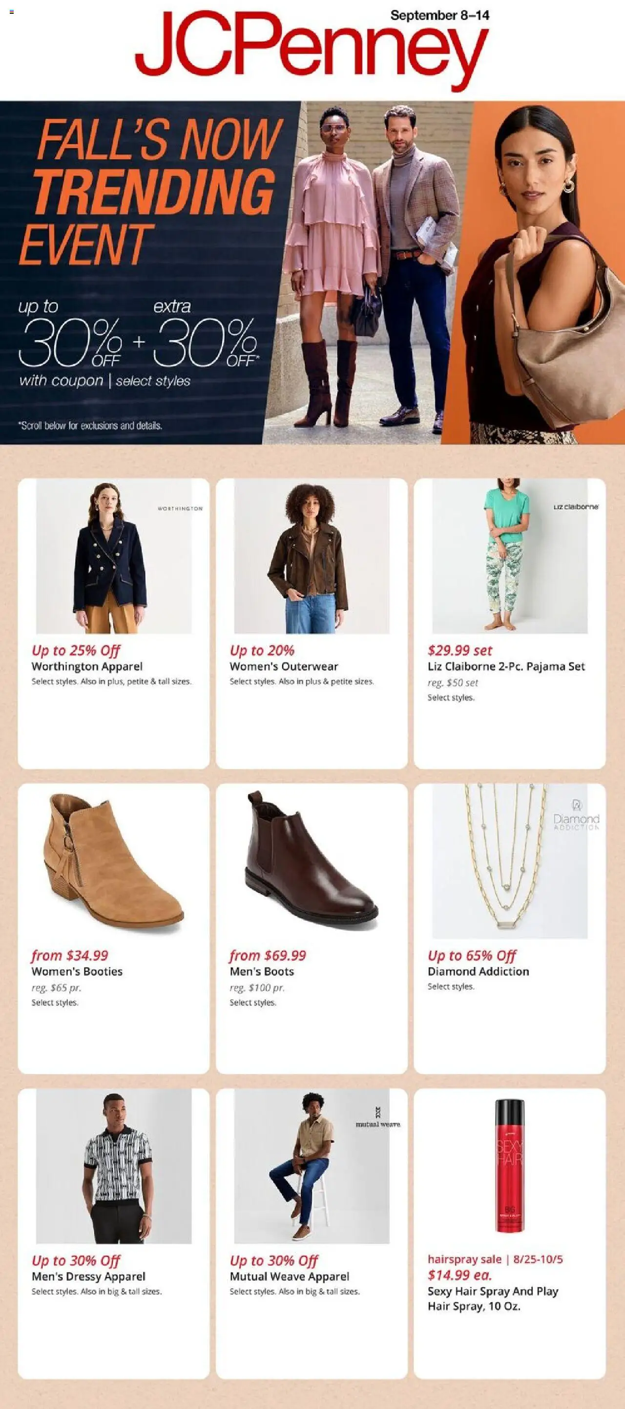 JCPenney Weekly Ad - valid from 08.09.2025 | Page: 1 | Products: Hair spray, Boots