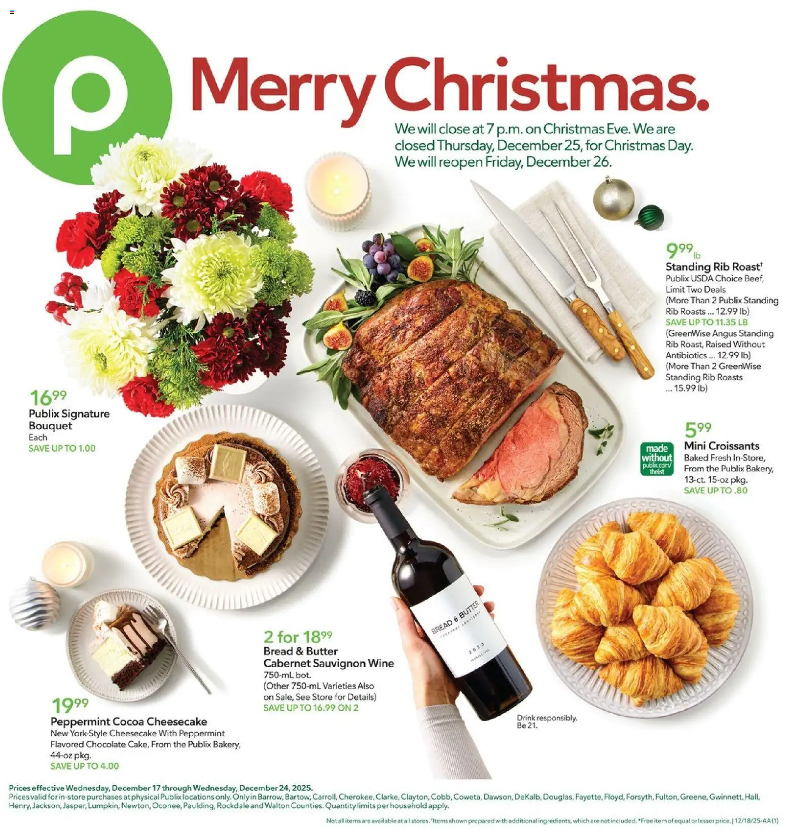 Publix Weekly Ad - valid from 17.12.2025 | Page: 1 | Products: Bread, Chocolate, Croissants, Cheesecake