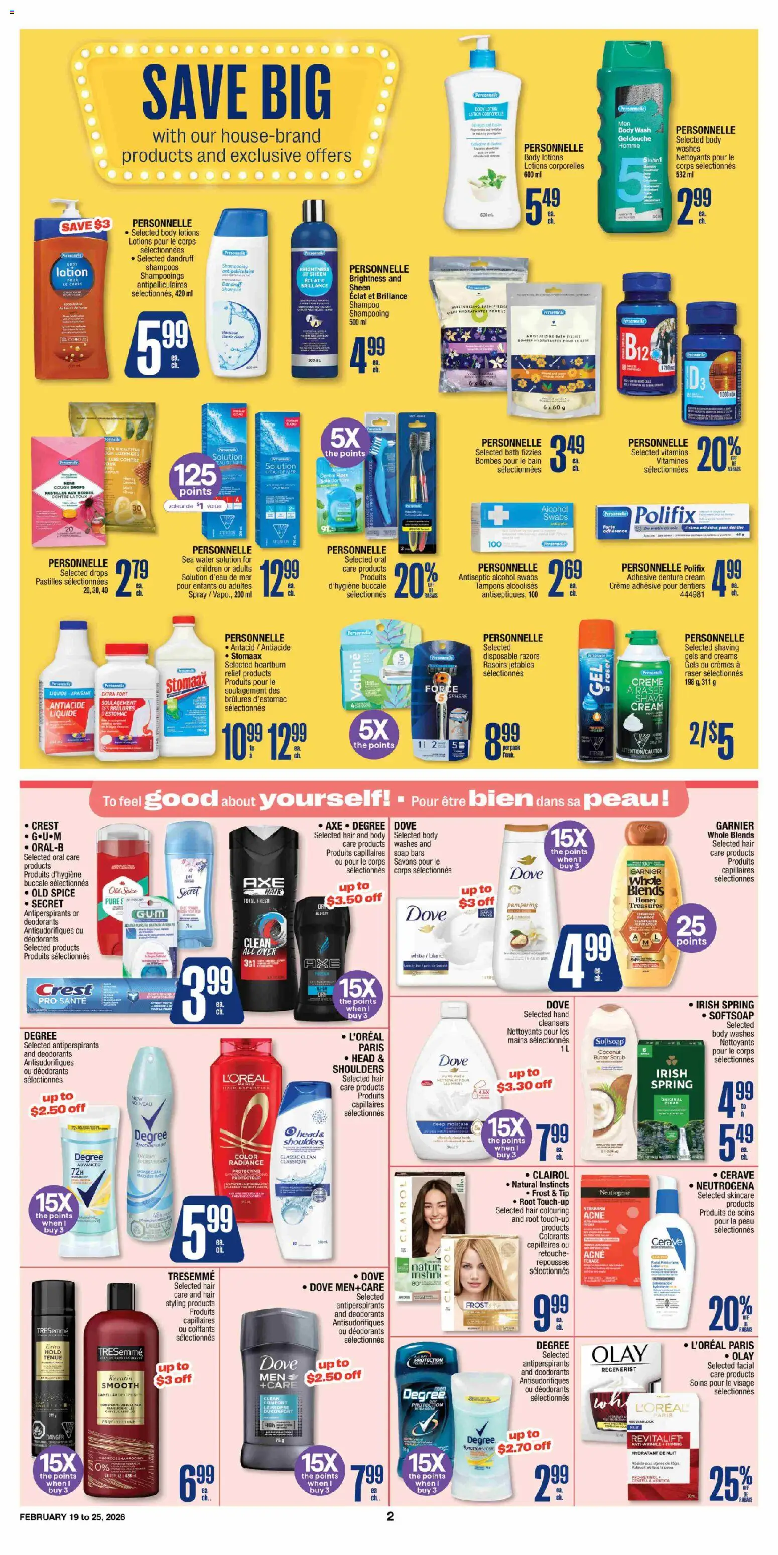 Jean Coutu flyer valid from 19.02.2026 | Page: 2 | Products: Shampoo, Body lotion, Soap, Body wash