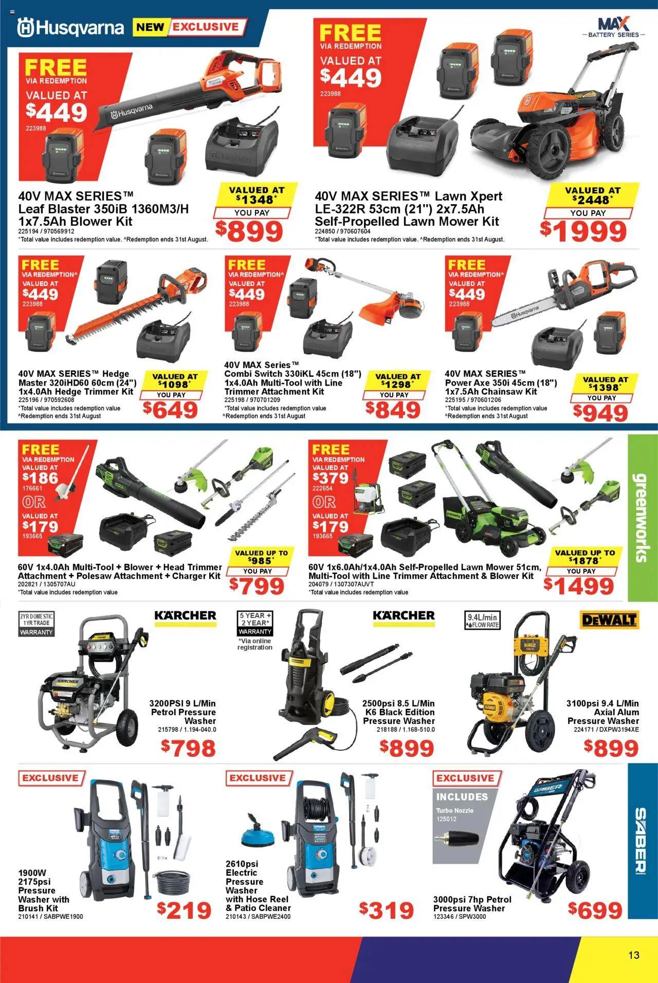 Total Tools catalogue - valid from 19.08.2025 | Page: 13 | Products: Battery, Axe, Brush, Domestic