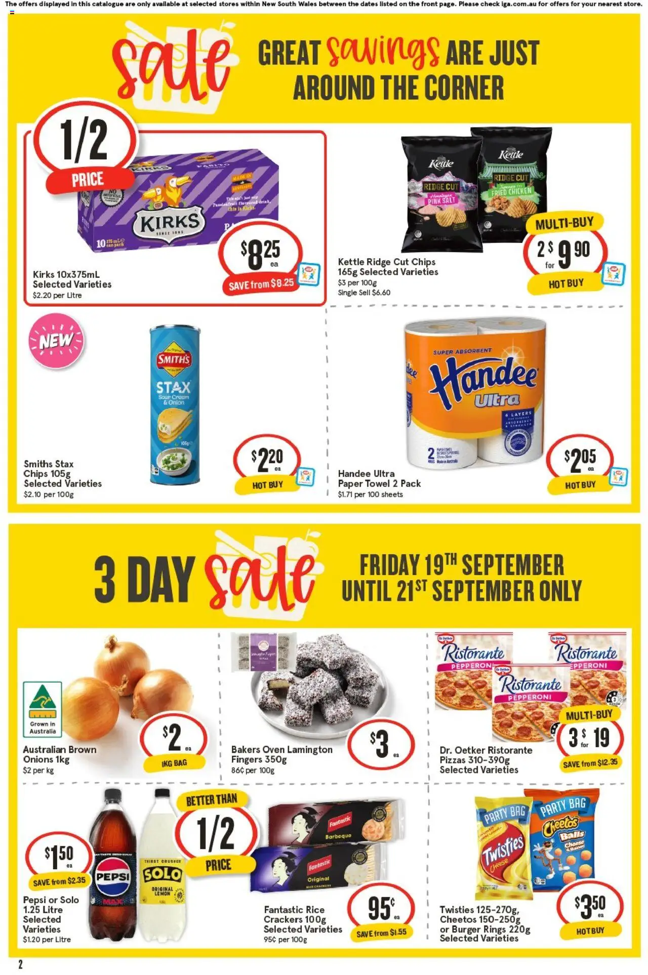 IGA catalogue - valid from 17.09.2025 | Page: 2 | Products: Cheese, Sour cream, Chips, Kettle