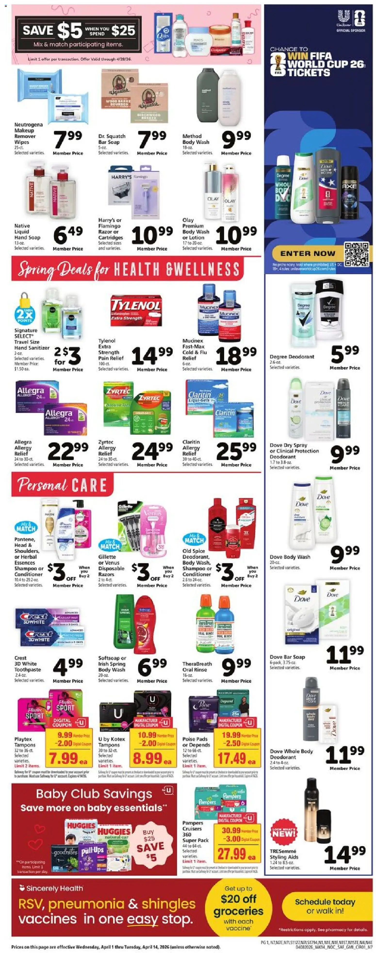 Safeway Weekly Ad - valid from 08.04.2026 | Page: 7 | Products: Toothpaste, Pads, Bar Soap, Body Wash