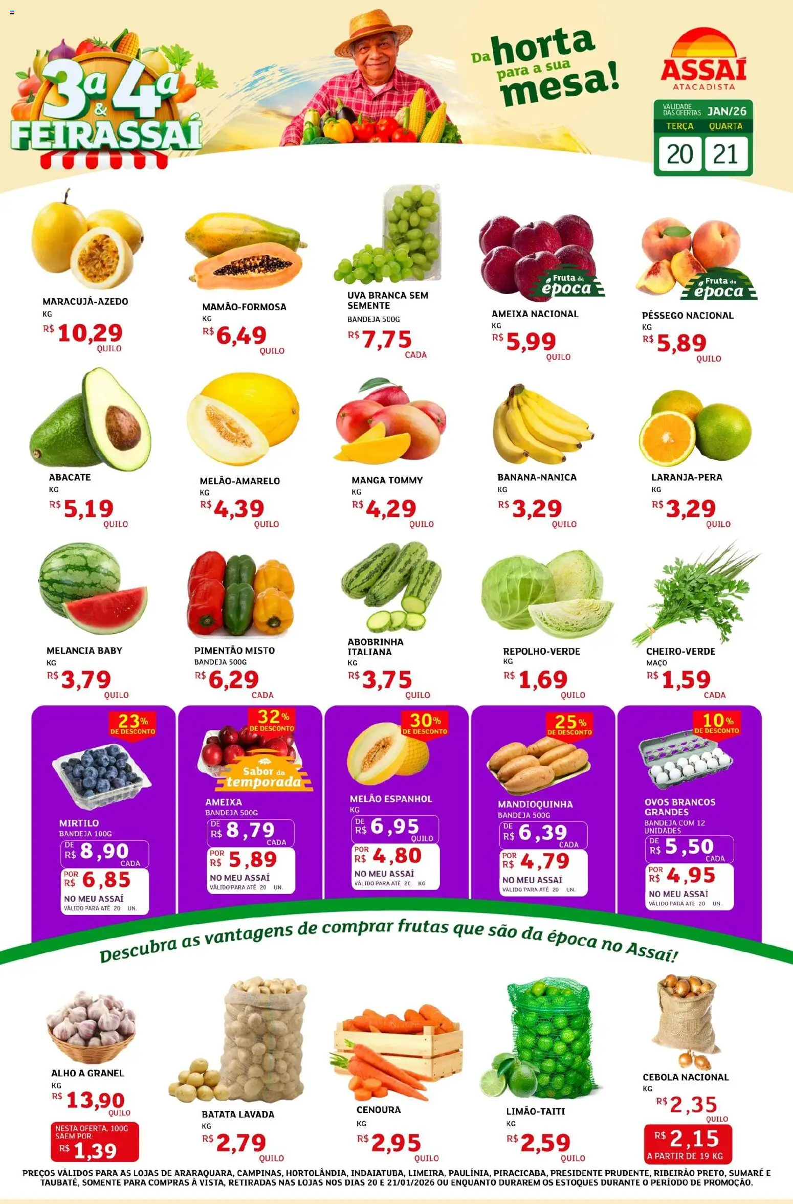 Assaí Atacadista Folheto - válido de 20.01.2026 | Página: 1 | Produtos: Melão, Alho, Bandeja, Batata