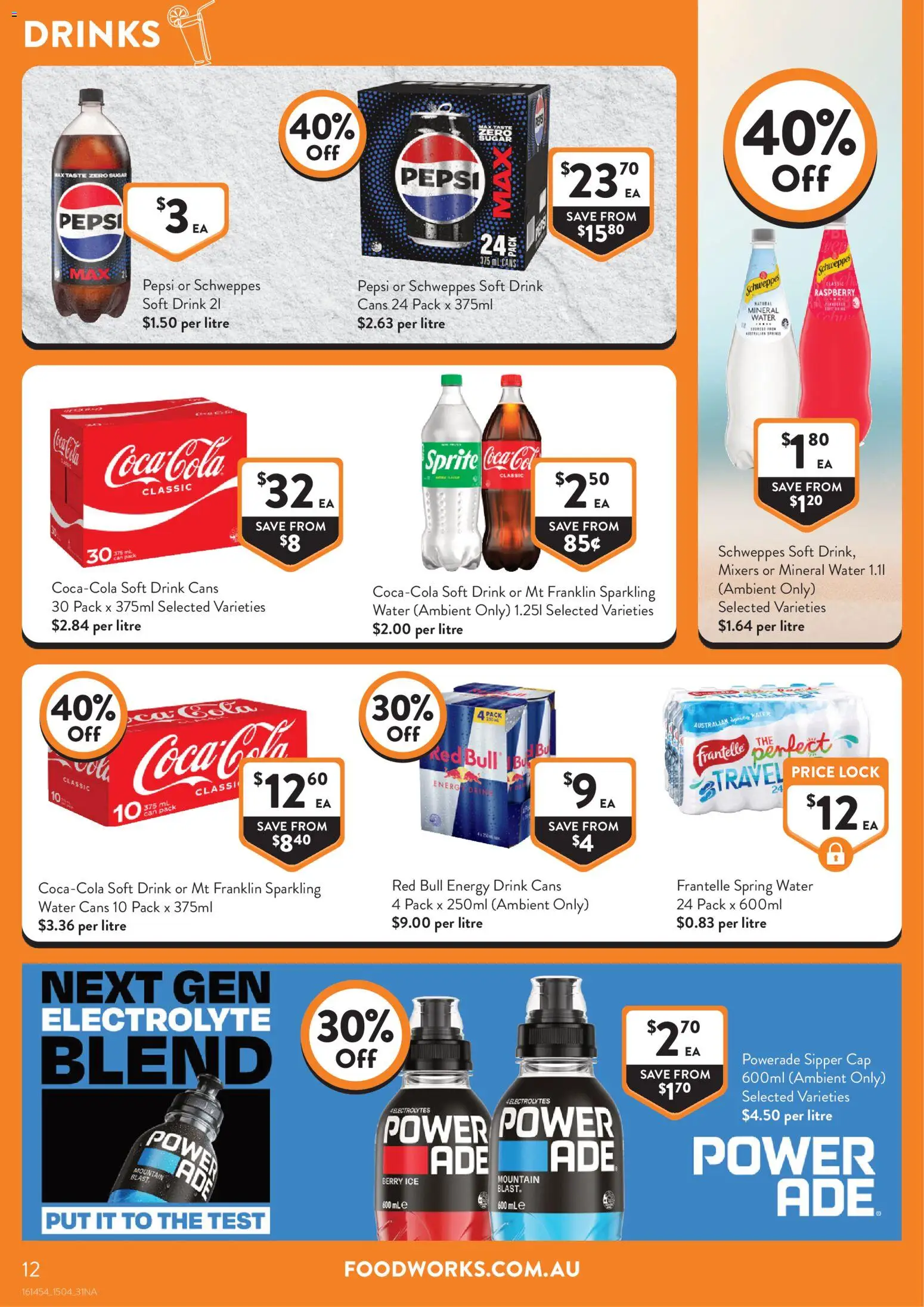 Foodworks catalogue - valid from 15.04.2026 | Page: 12 | Products: Energy drink, Water, Sugar, Cap