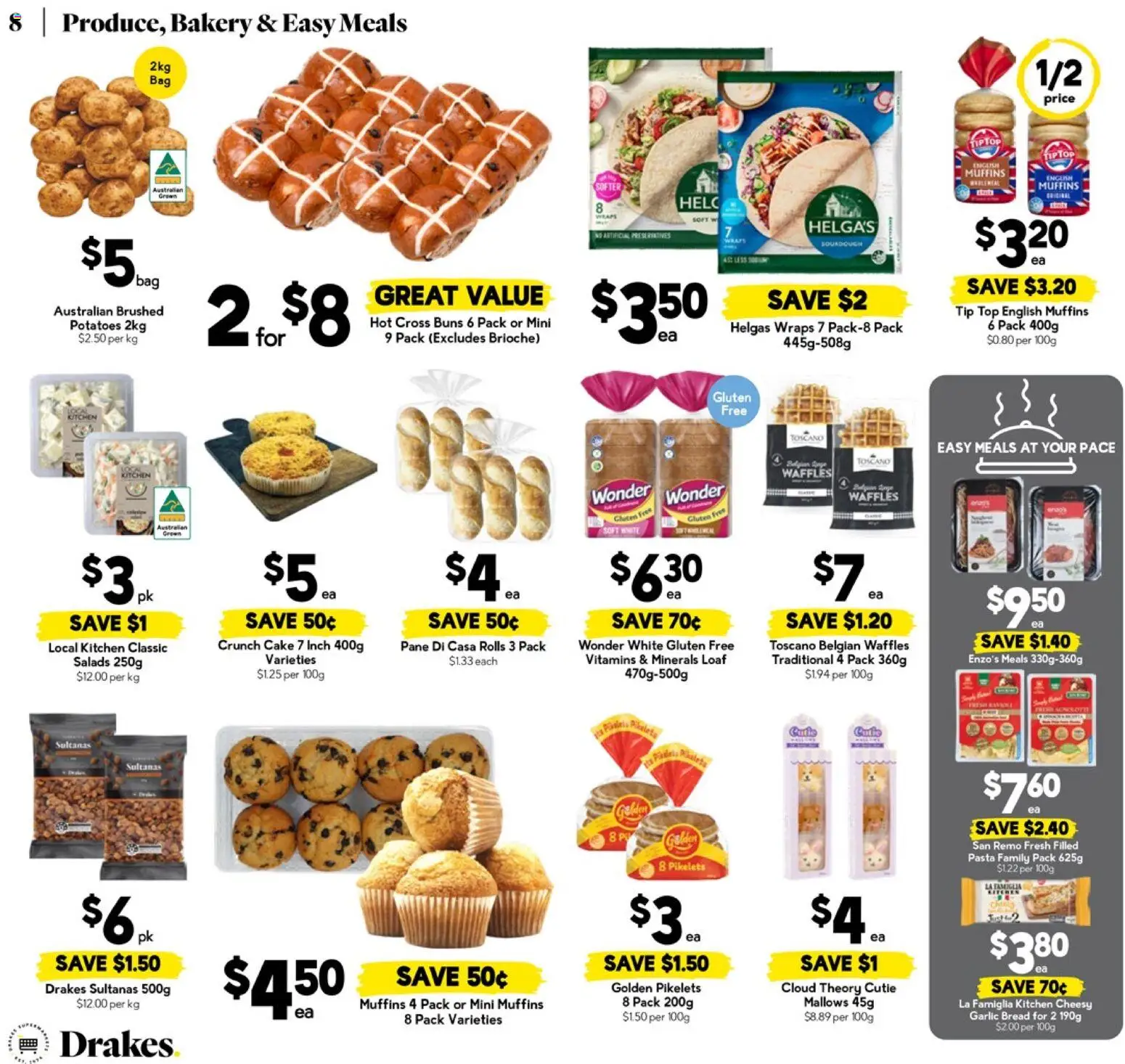 Drakes catalogue - valid from 18.03.2026 | Page: 8 | Products: Bread, Pasta, Potatoes, Garlic