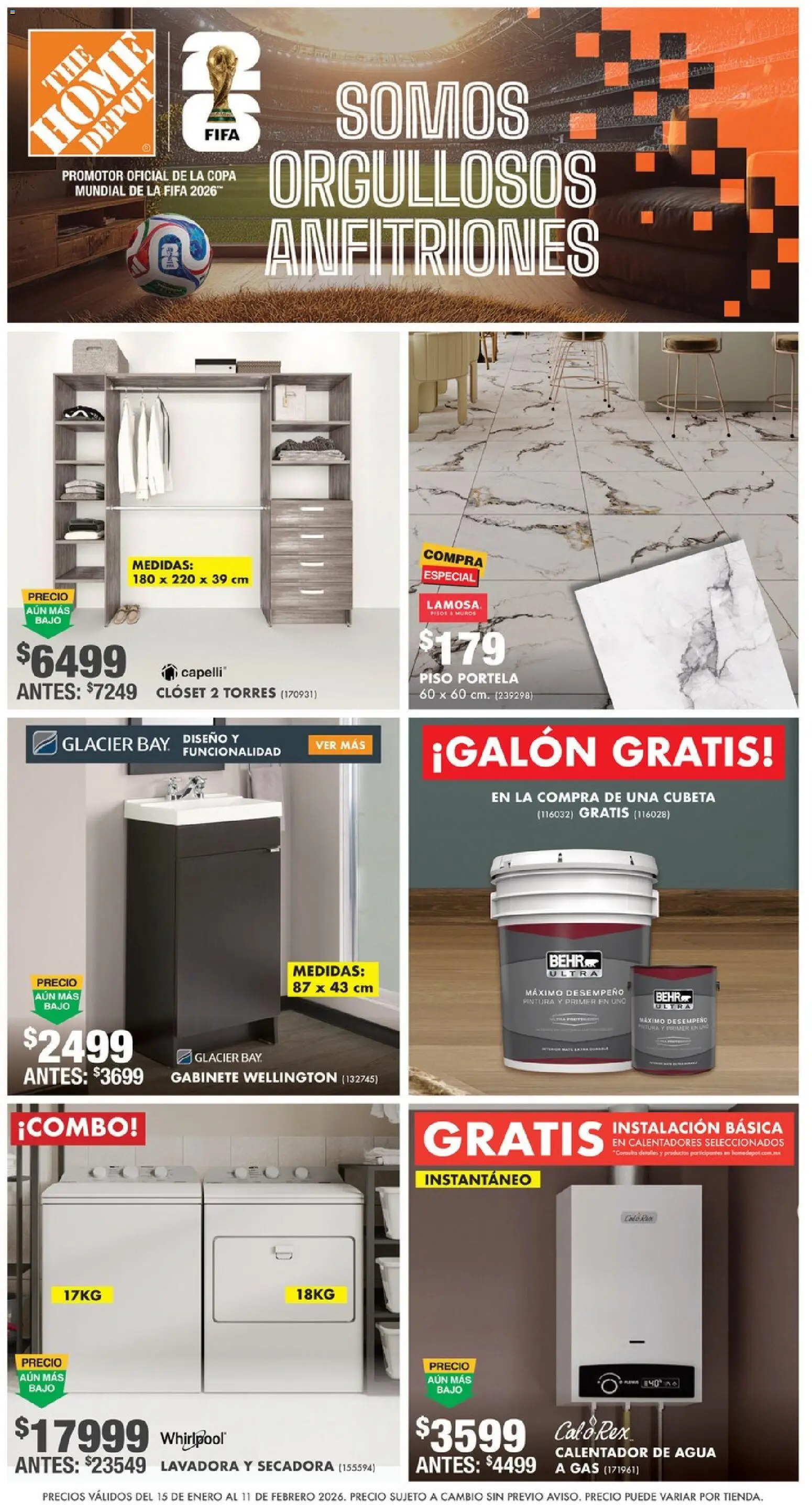 Nuevas ofertas de Home Depot válidas en toda la República Mexicana desde el 15.01.2026. ¡Encuentra las mejores ofertas en Home Depot catálogo! | Página: 1 | Productos: Secadora, Agua, Lavadora, Pintura