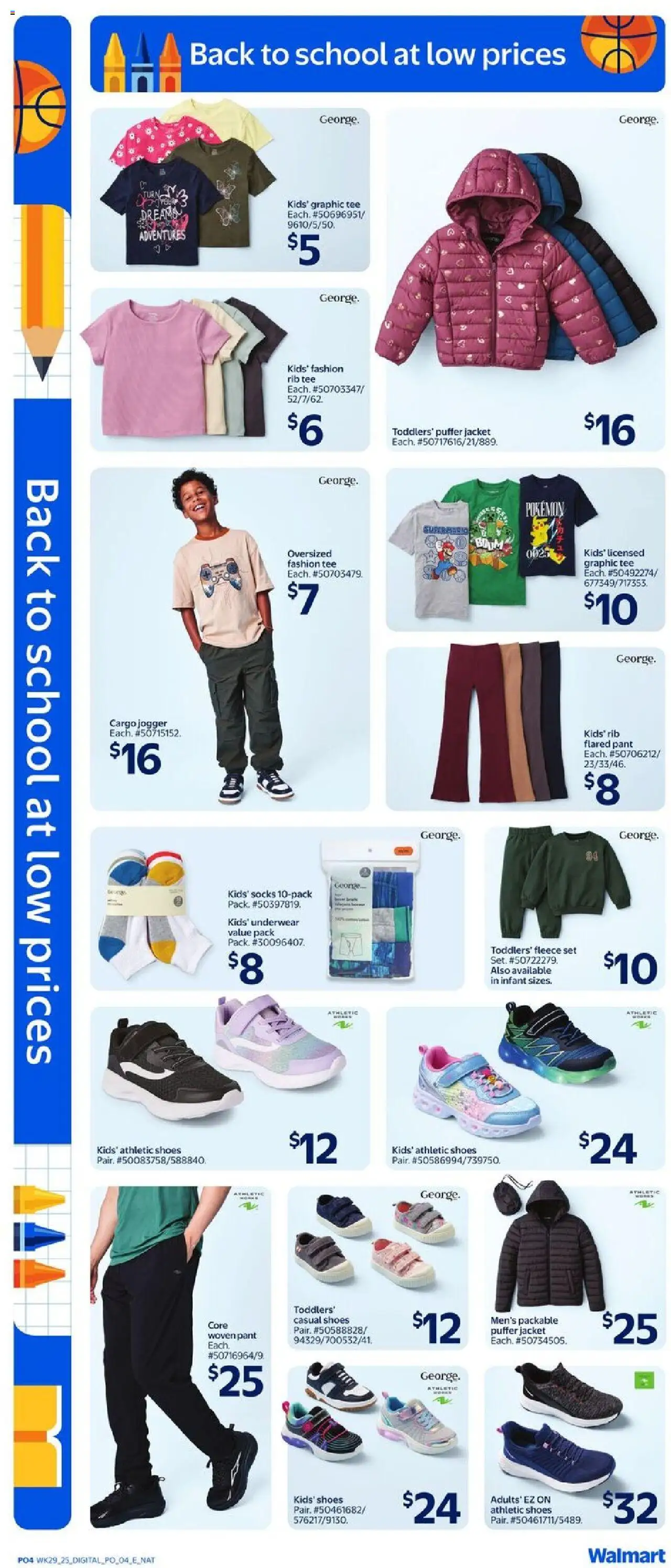 Walmart flyer valid from 14.08.2025 | Page: 13 | Products: Shoes, Jacket, Underwear, Socks