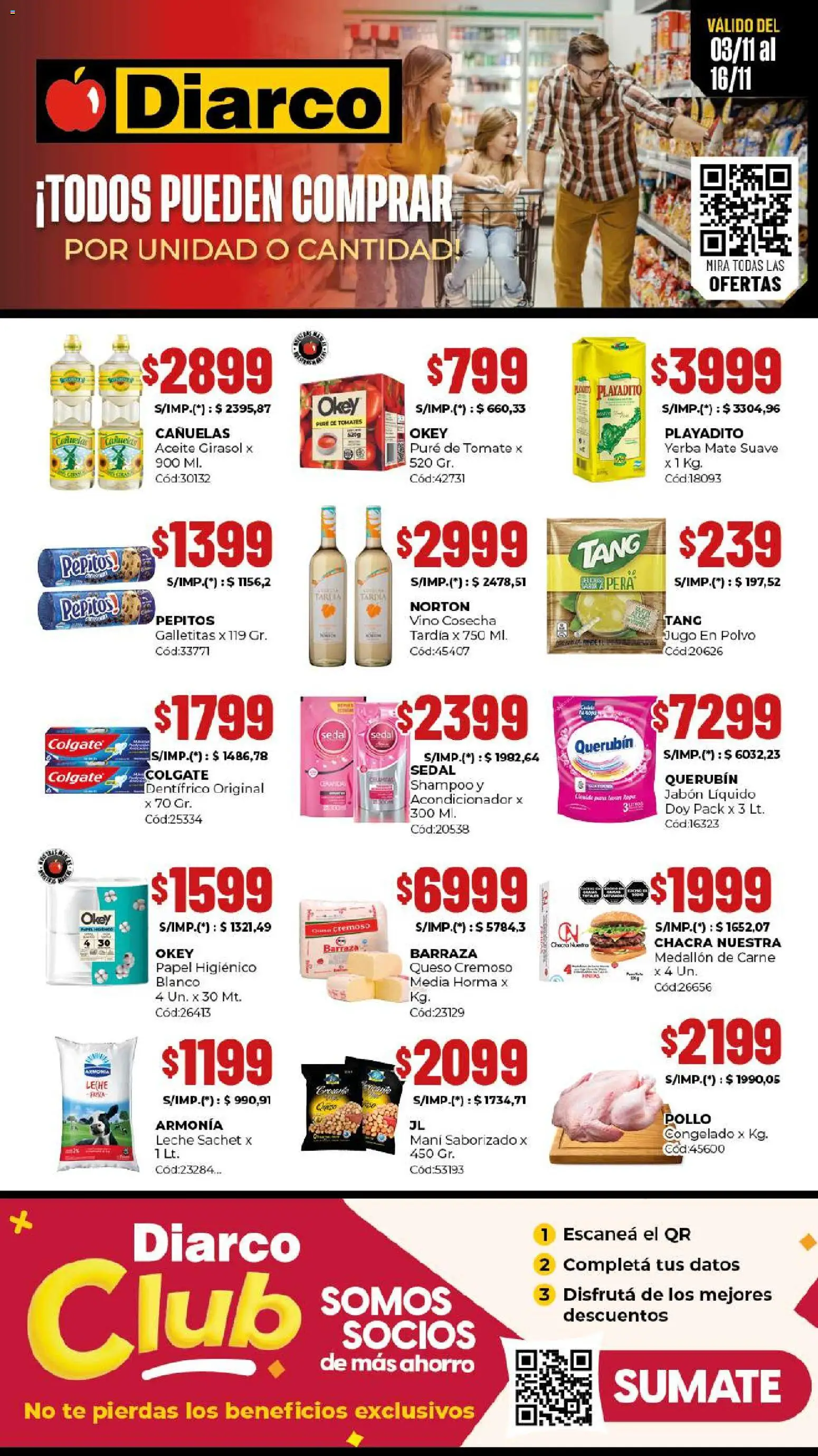 Diarco - Ofertas Especiales │ válido desde el 03.11.2025 | Página: 1 | Productos: Pera, Shampoo, Mani, Leche