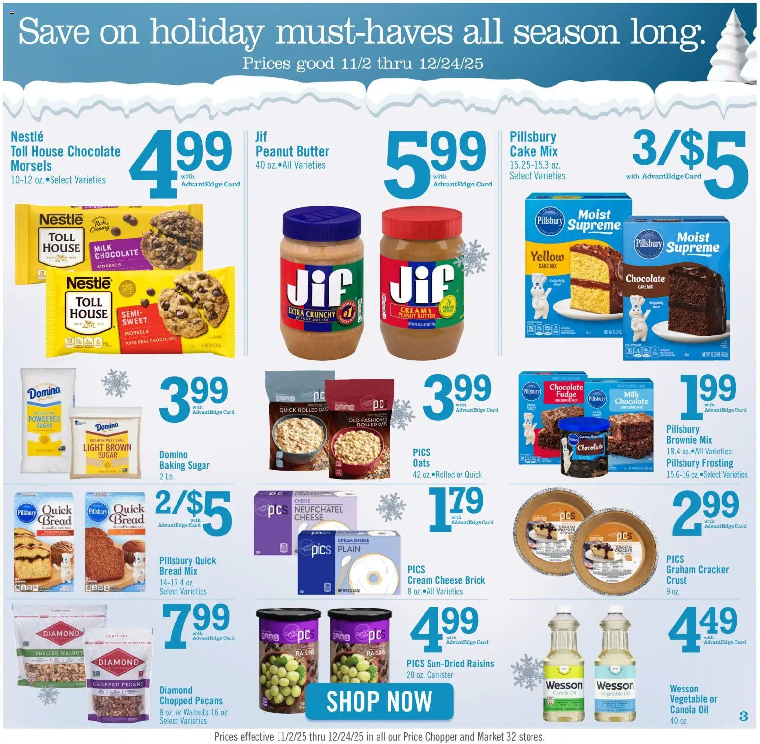Price Chopper Holiday Flyer - valid from 02.11.2025 | Page: 3 | Products: Milk, Bread, Chocolate, Raisins