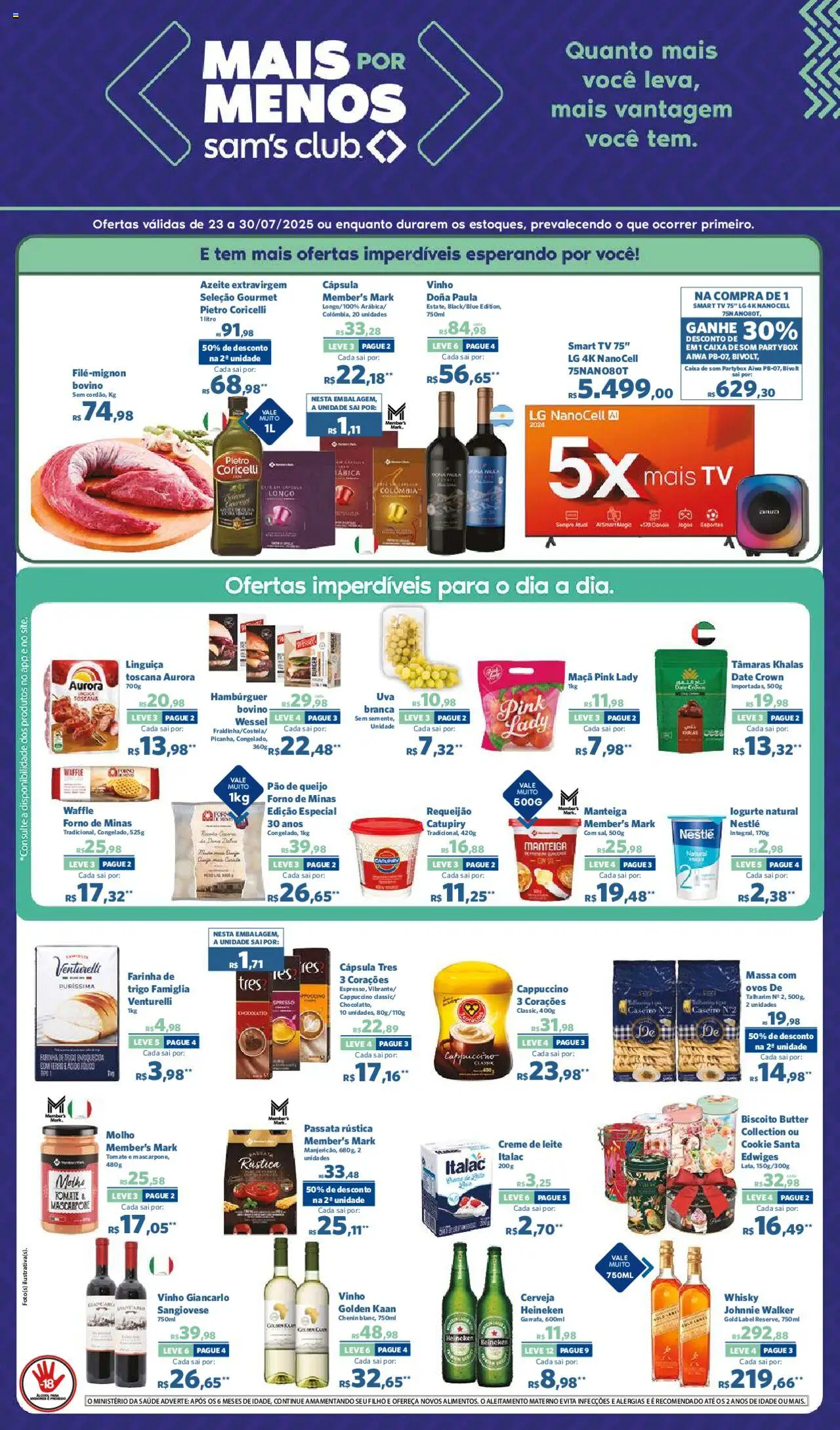 Sam's Club Folheto - válido de 23.07.2025 | Página: 1 | Produtos: Leite, Heineken, Creme, Azeite