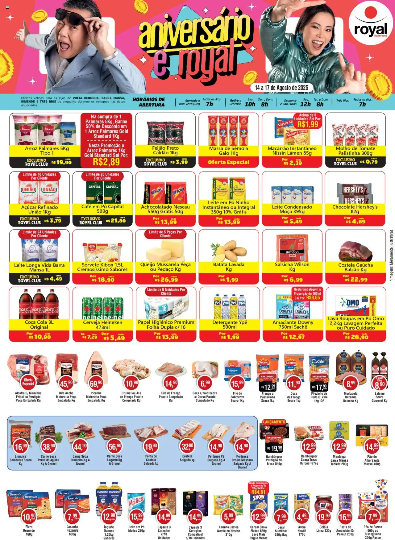 Royal Supermercados Folheto - válido de 14.08.2025 | Página: 1 | Produtos: Nescau, Alcatra, Sucrilhos, Aveia