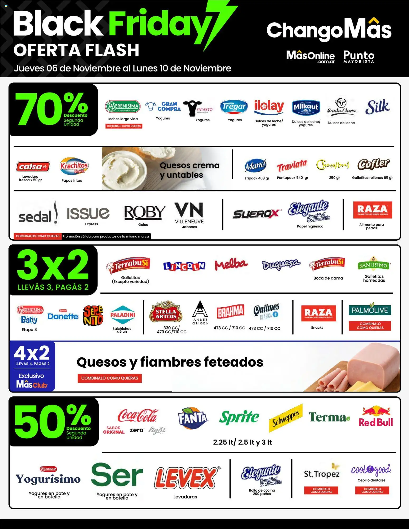 Changomas ofertas flash │ válido desde el 06.11.2025 | Página: 2 | Productos: Papel higiénico, Galletitas, Cepillo, Leche