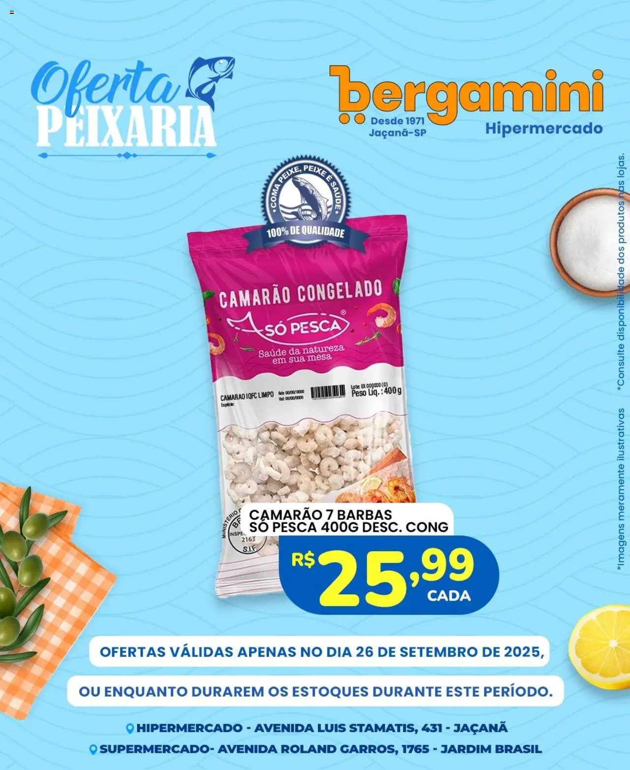 Supermercado Bergamini Folheto - válido de 26.09.2025 | Página: 6 | Produtos: Mesa, Camarão, Peixe