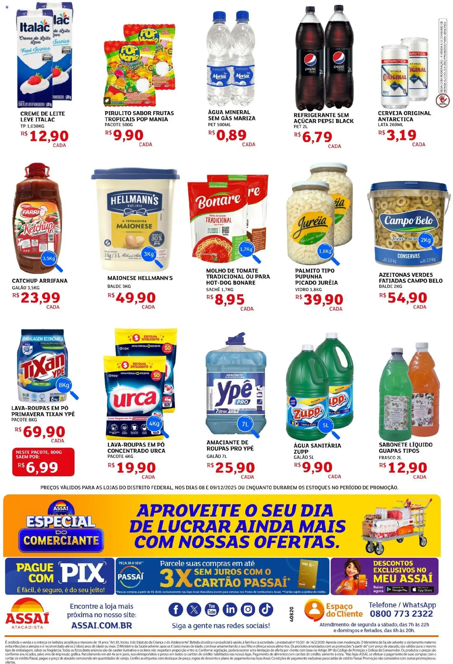 Assaí Atacadista Folheto - válido de 08.12.2025 | Página: 2 | Produtos: Palmito, Molho de tomate, Creme, Bebida