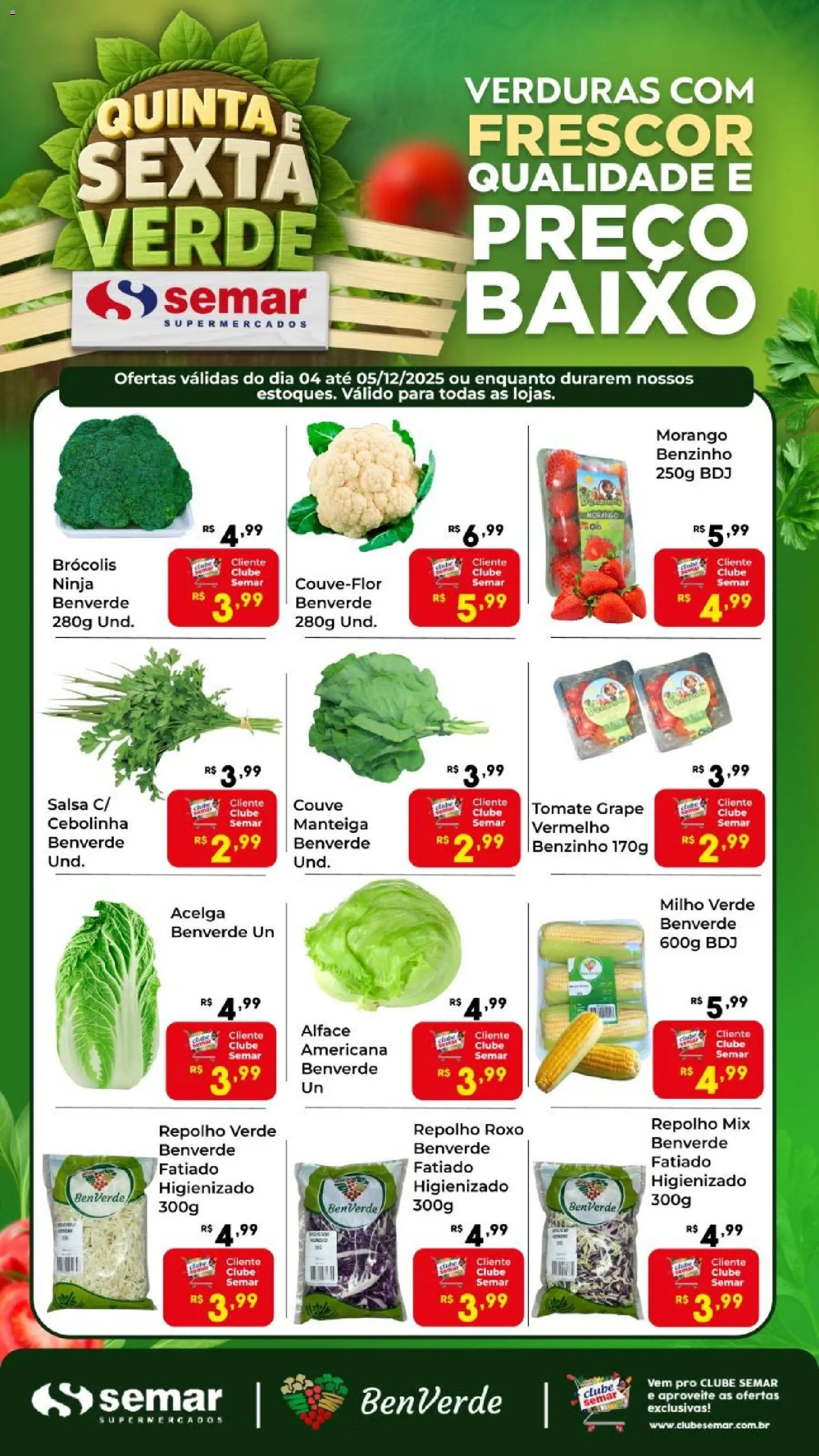 Semar Supermercado Folheto - válido de 04.12.2025 | Página: 1 | Produtos: Milho verde, Repolho, Baixo, Couve