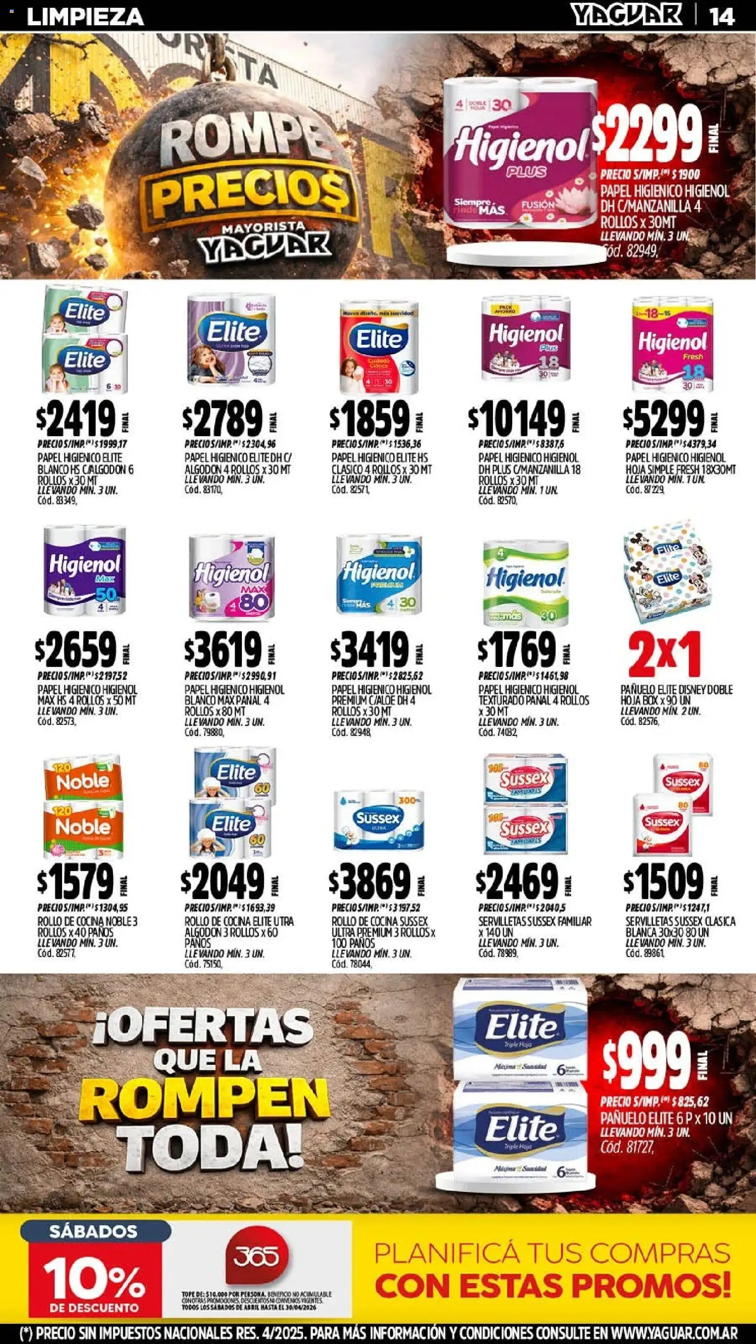 Yaguar - Oferta Semanal General Roca │ válido desde el 13.04.2026 | Página: 15 | Productos: Algodón, Pañuelo, Servilletas, Huevo