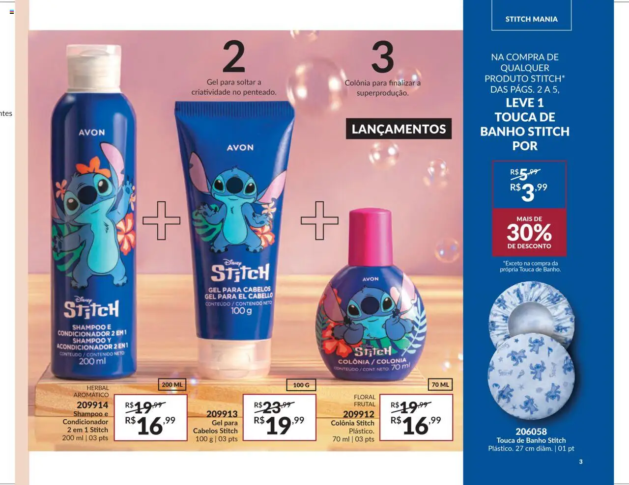 Avon Folheto - válido de 16.06.2025 | Página: 3 | Produtos: Shampoo, Touca, Condicionador, Touca de banho