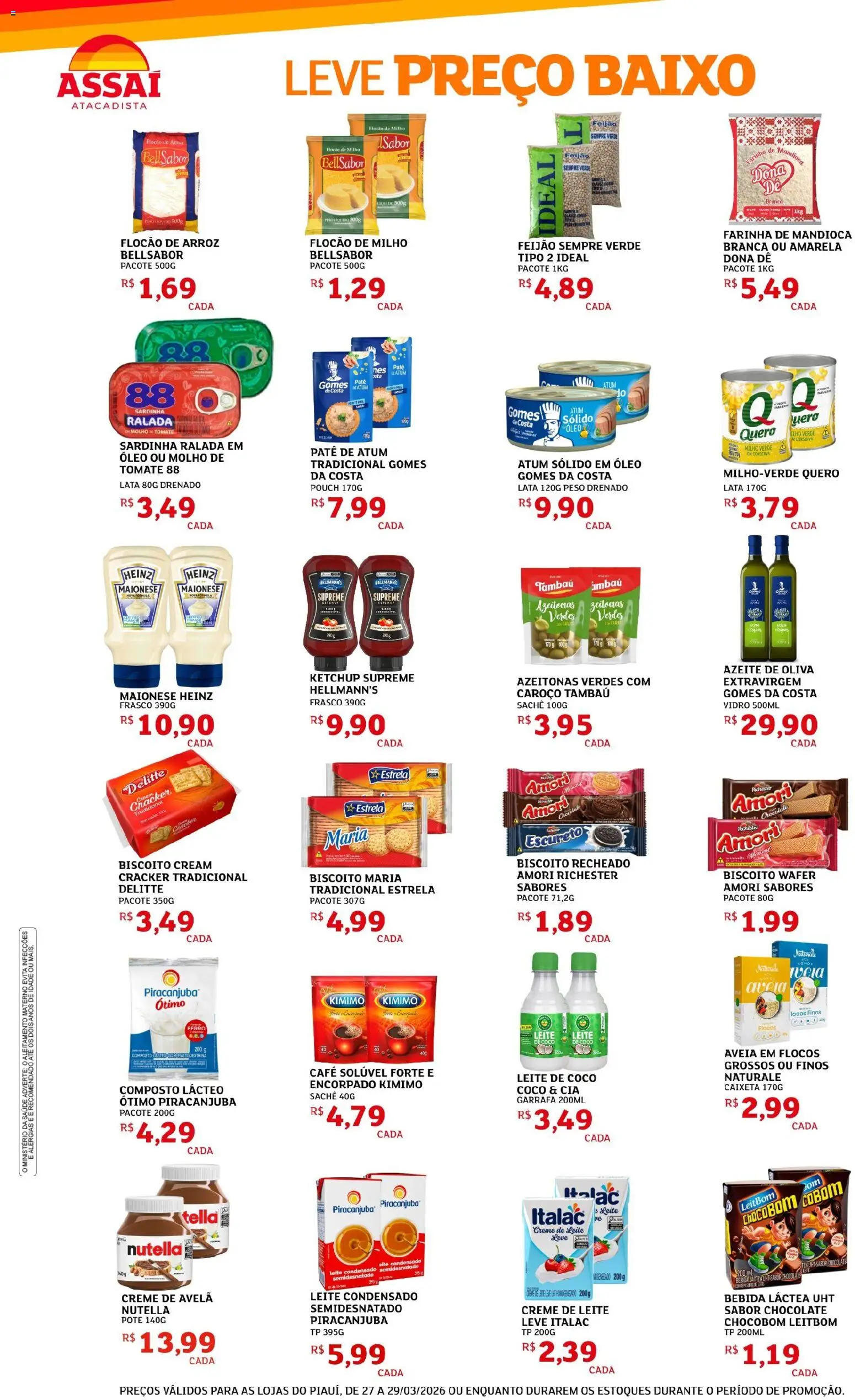 Assaí Atacadista Folheto - válido de 27.03.2026 | Página: 2 | Produtos: Coco, Azeitonas, Gomes da costa, Aveia