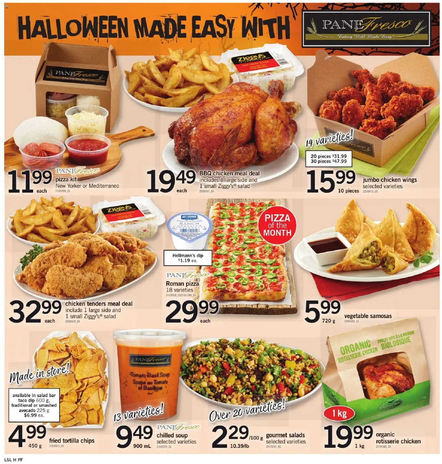 Loblaws flyer valid from 30.10.2025 | Page: 2 | Products: Chips, Salad, Chicken wings, Pizza