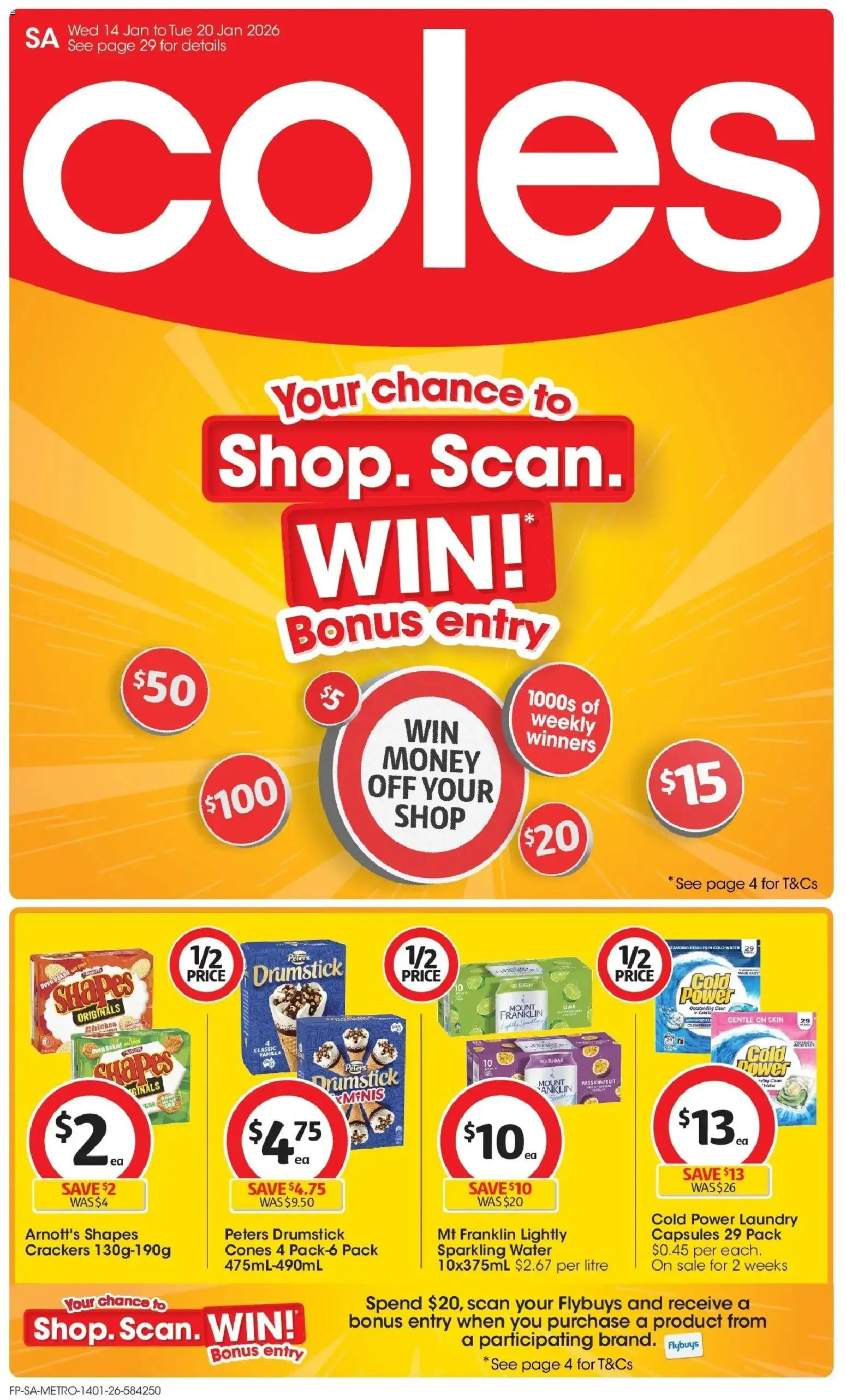 Coles catalogue - valid from 14.01.2026 | Page: 1 | Products: Crackers, Water, Laundry, Oven