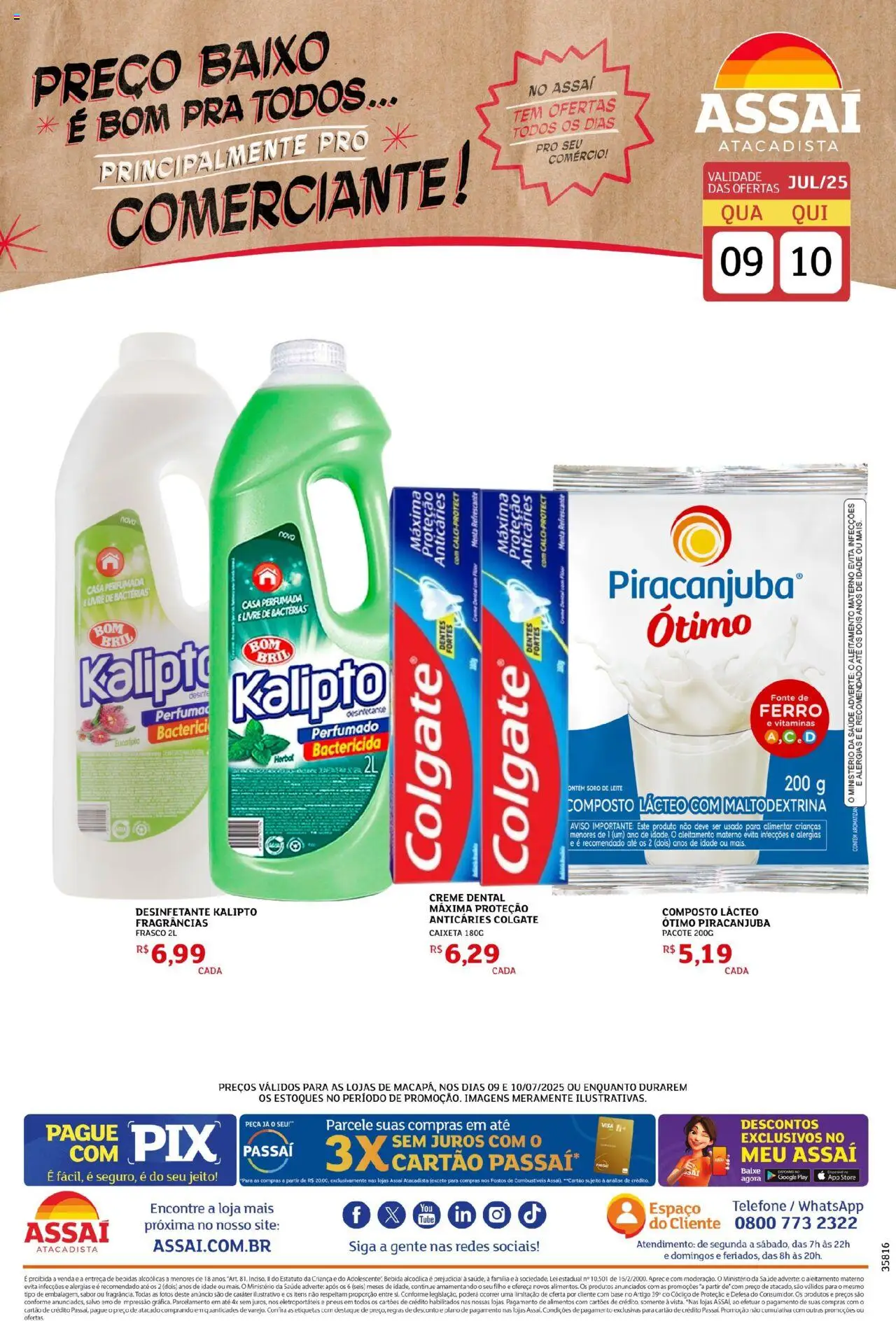 Assaí Atacadista Folheto - válido de 09.07.2025 | Página: 1 | Produtos: Leite, Base, Baixo, Telefone